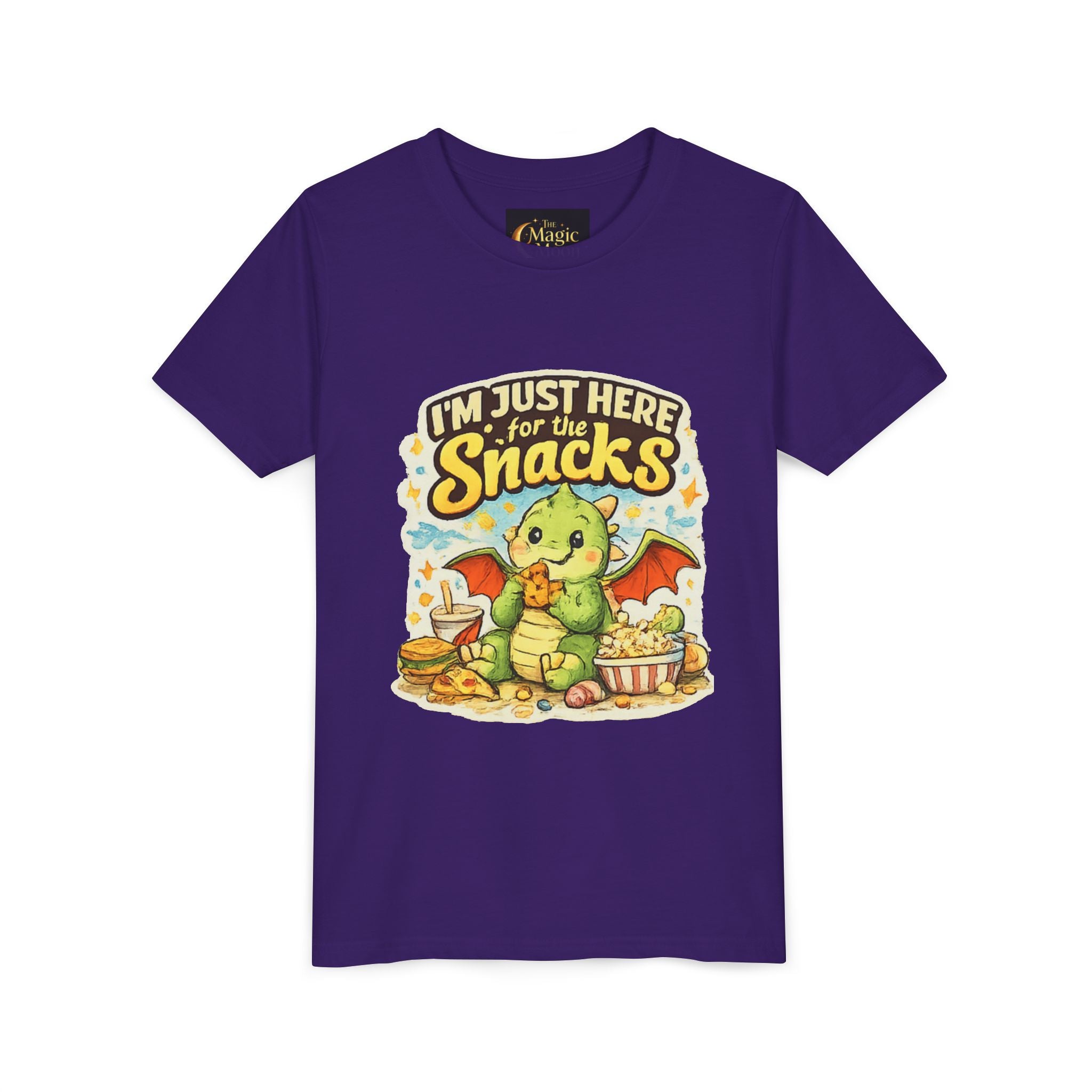 Kids Tee — Cute Dragon “I’m Just Here for the Snacks” Graphic T-Shirt