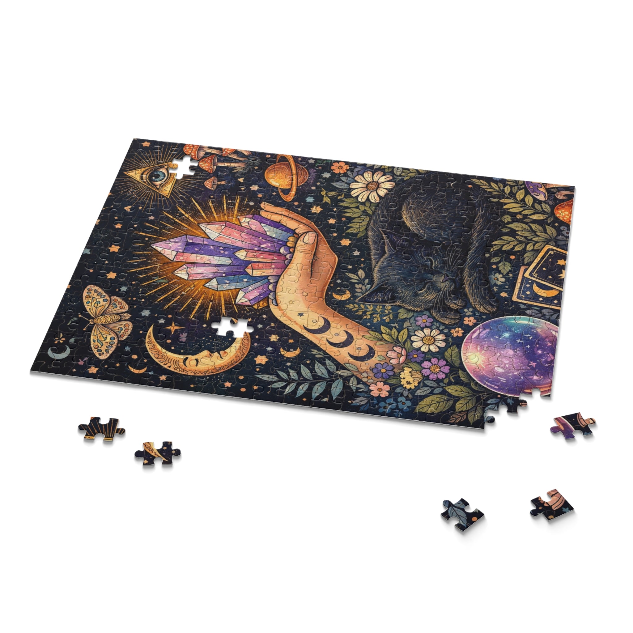Mystic Crystal & Cat Puzzle — Spiritual 120/252/500-Piece Jigsaw