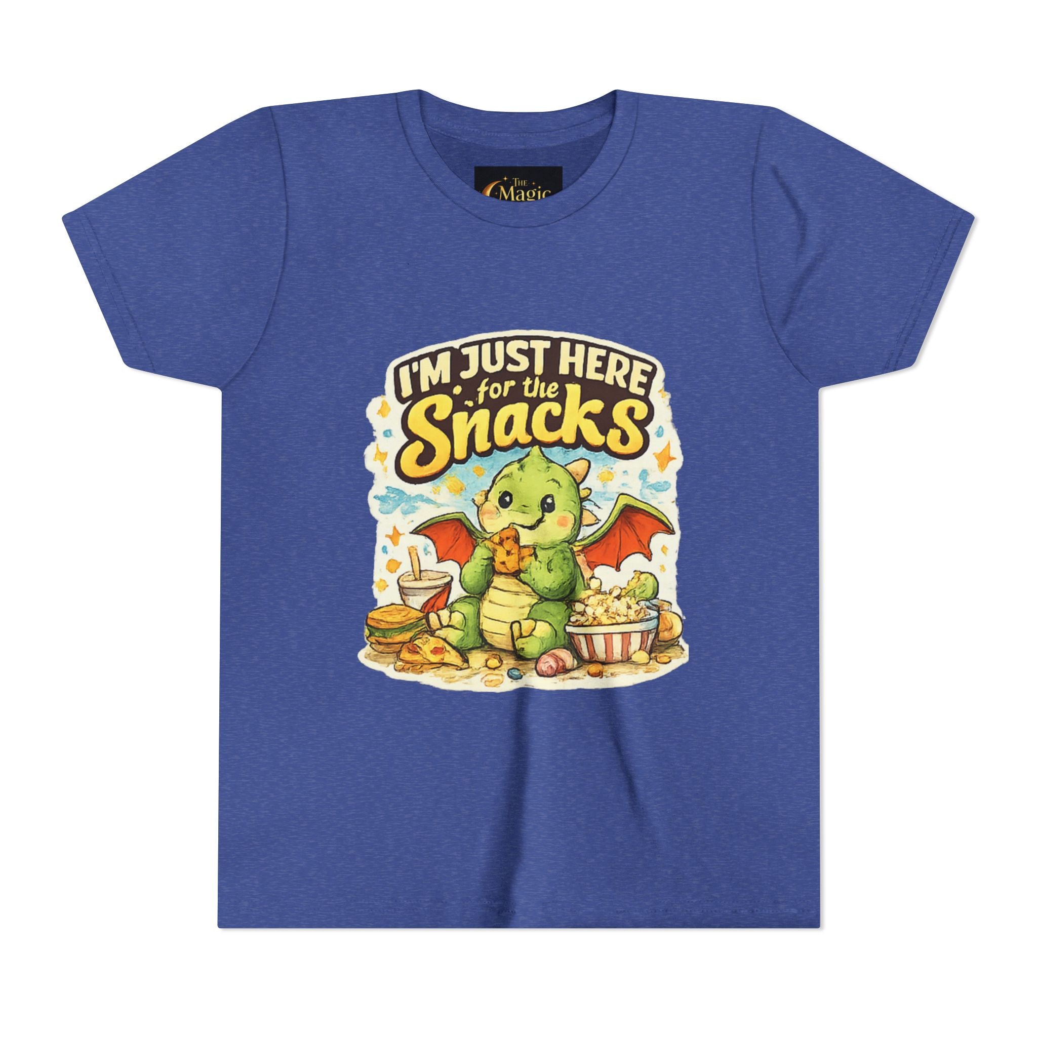 Kids Tee — Cute Dragon “I’m Just Here for the Snacks” Graphic T-Shirt