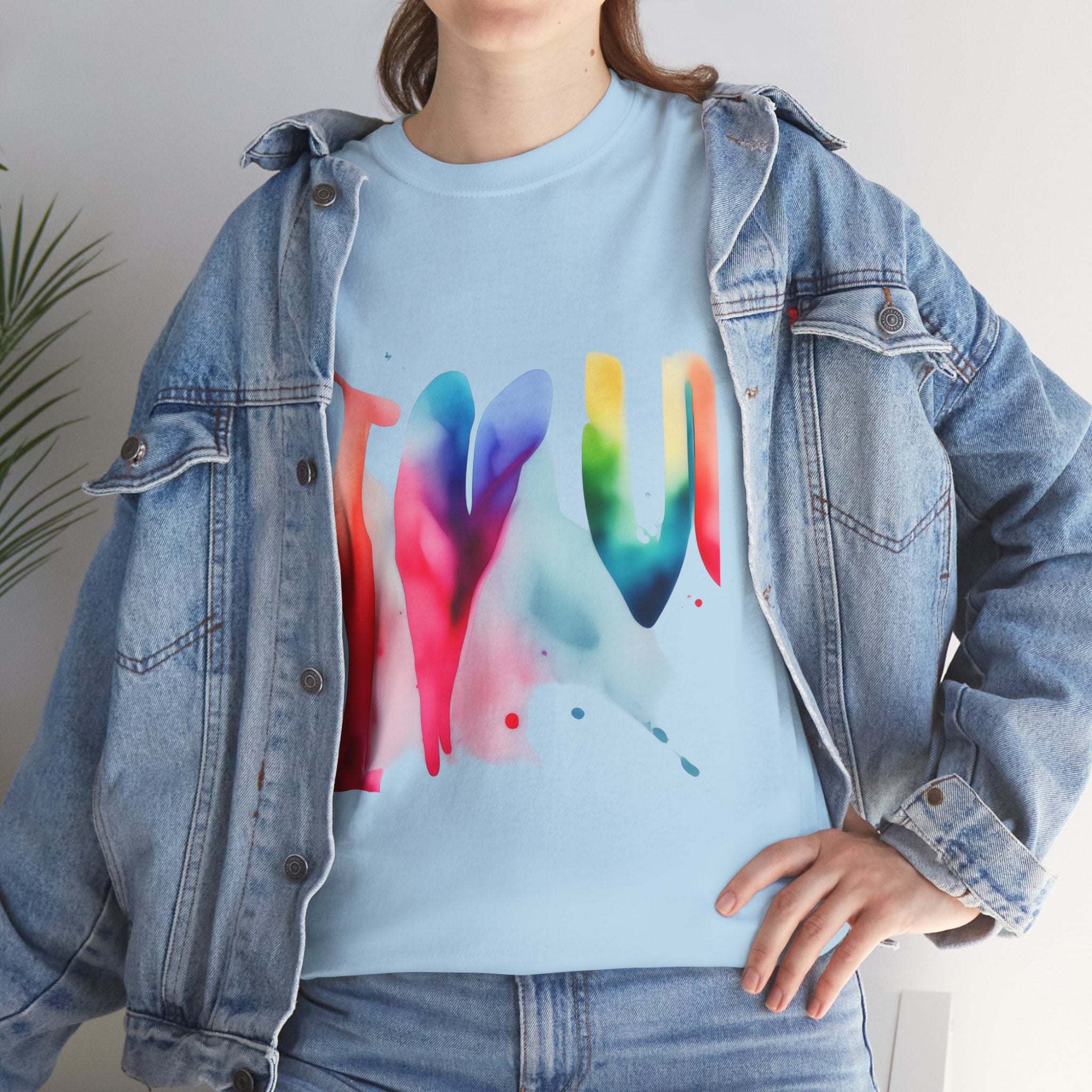 T-Shirt — Watercolor Rainbow Heart Design