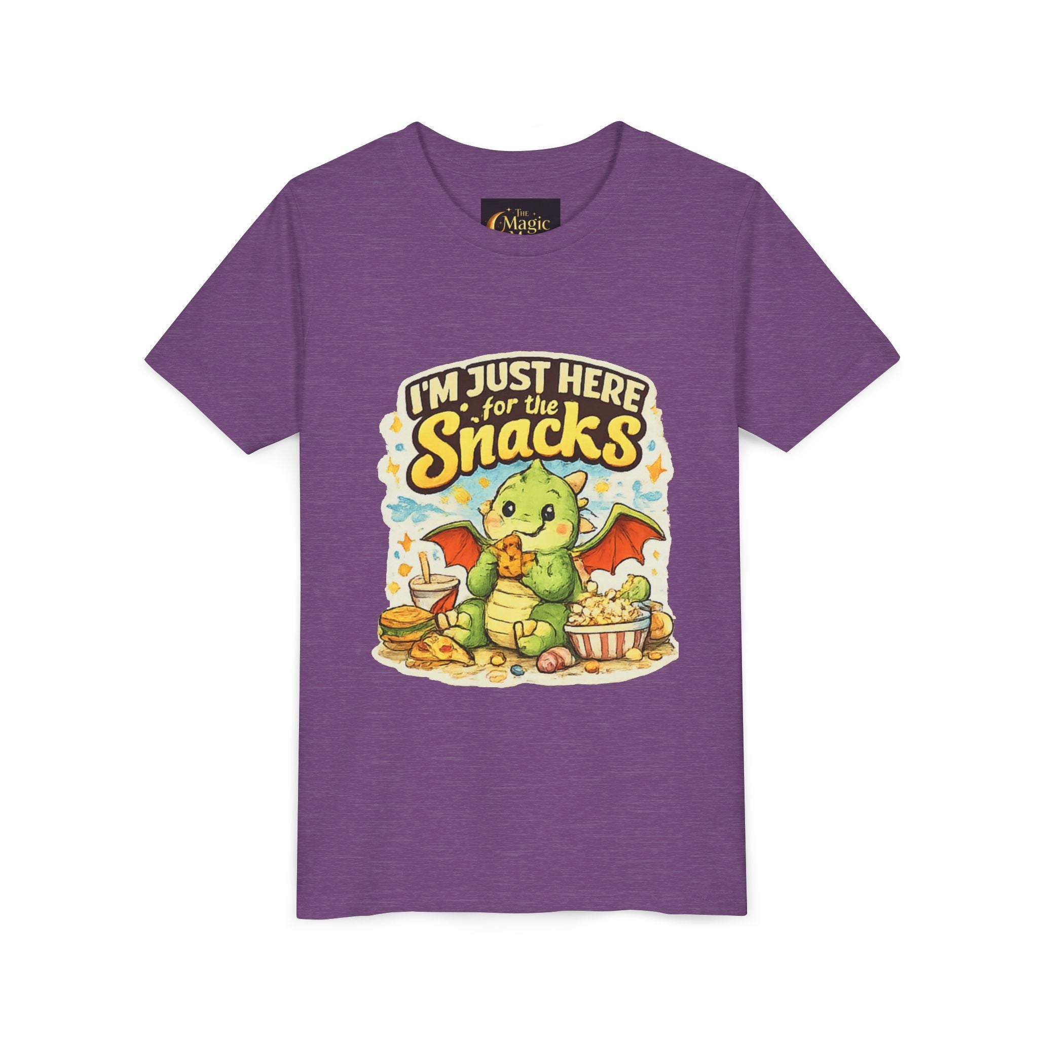 Kids Tee — Cute Dragon “I’m Just Here for the Snacks” Graphic T-Shirt
