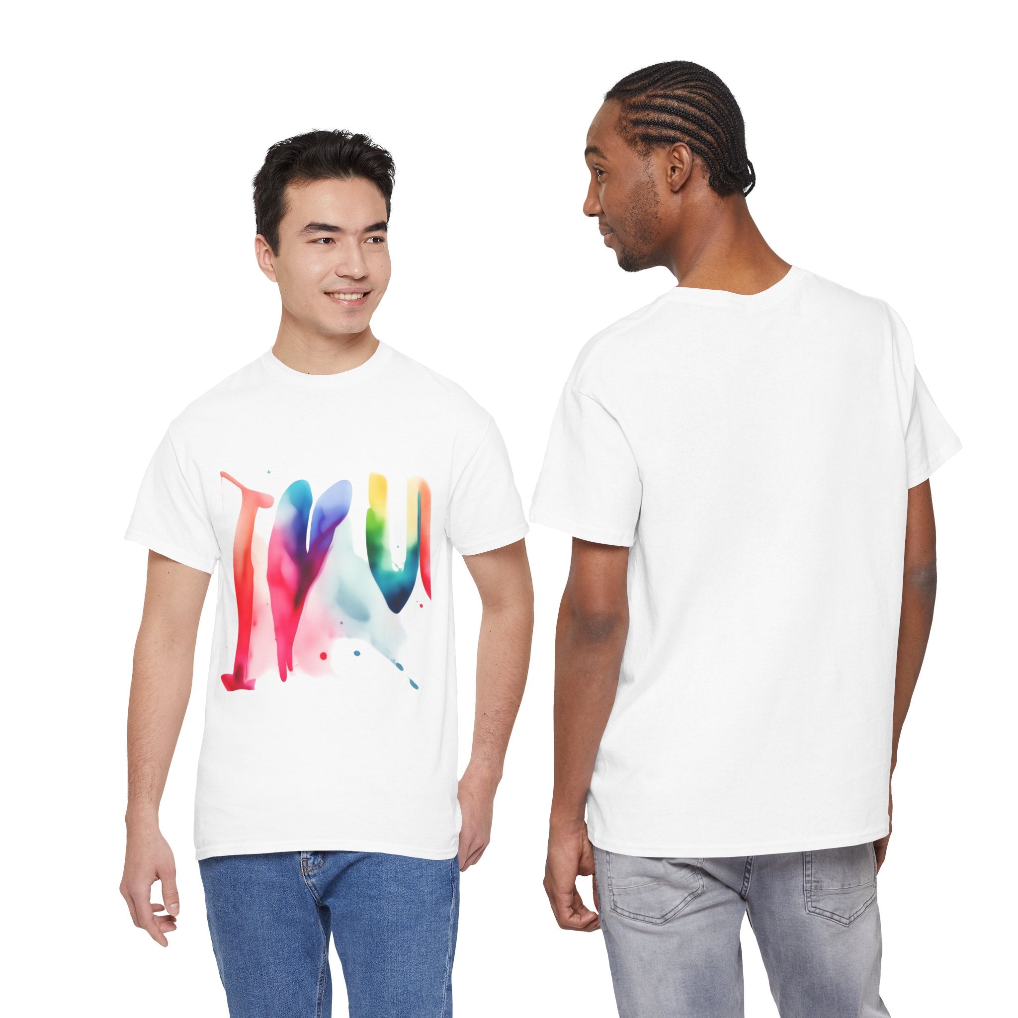 T-Shirt — Watercolor Rainbow Heart Design