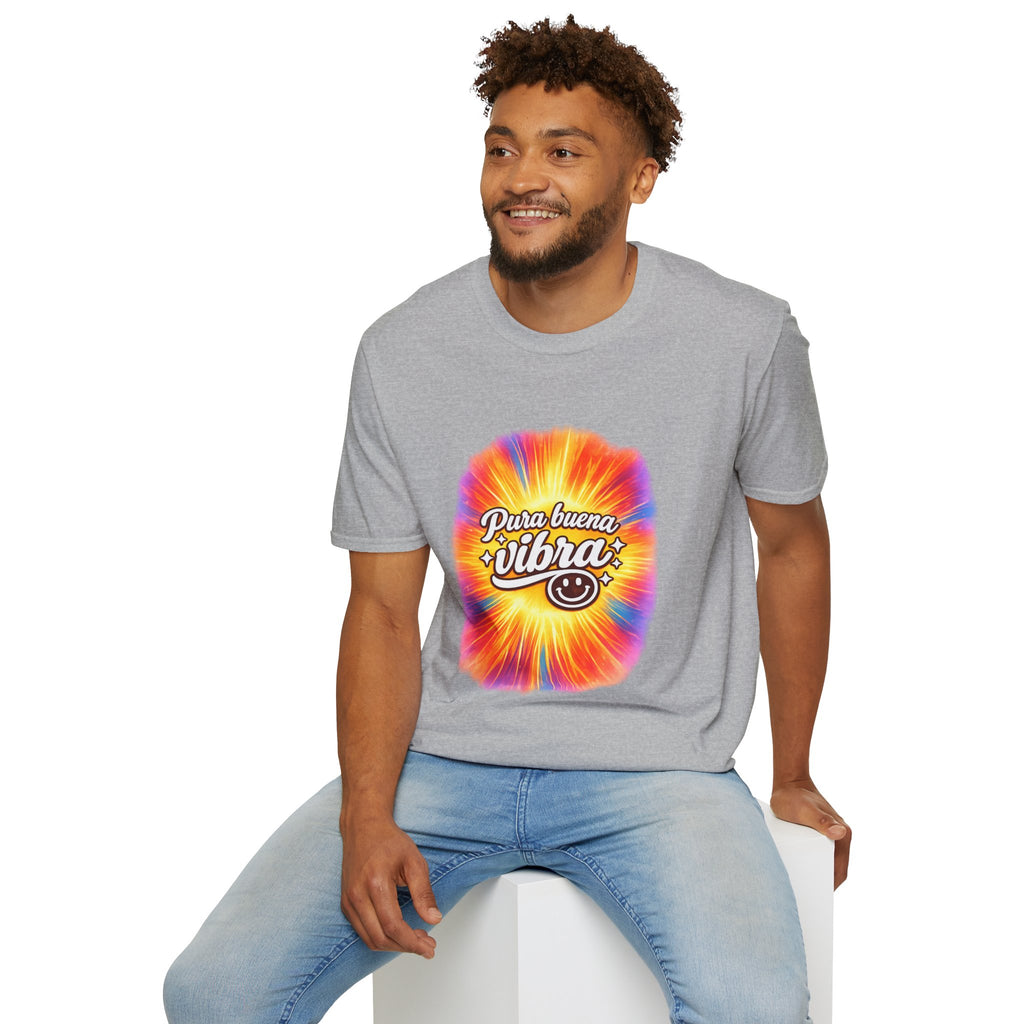 Pura Buena Vibra T-Shirt — Rainbow Tie-Dye Smile Tee