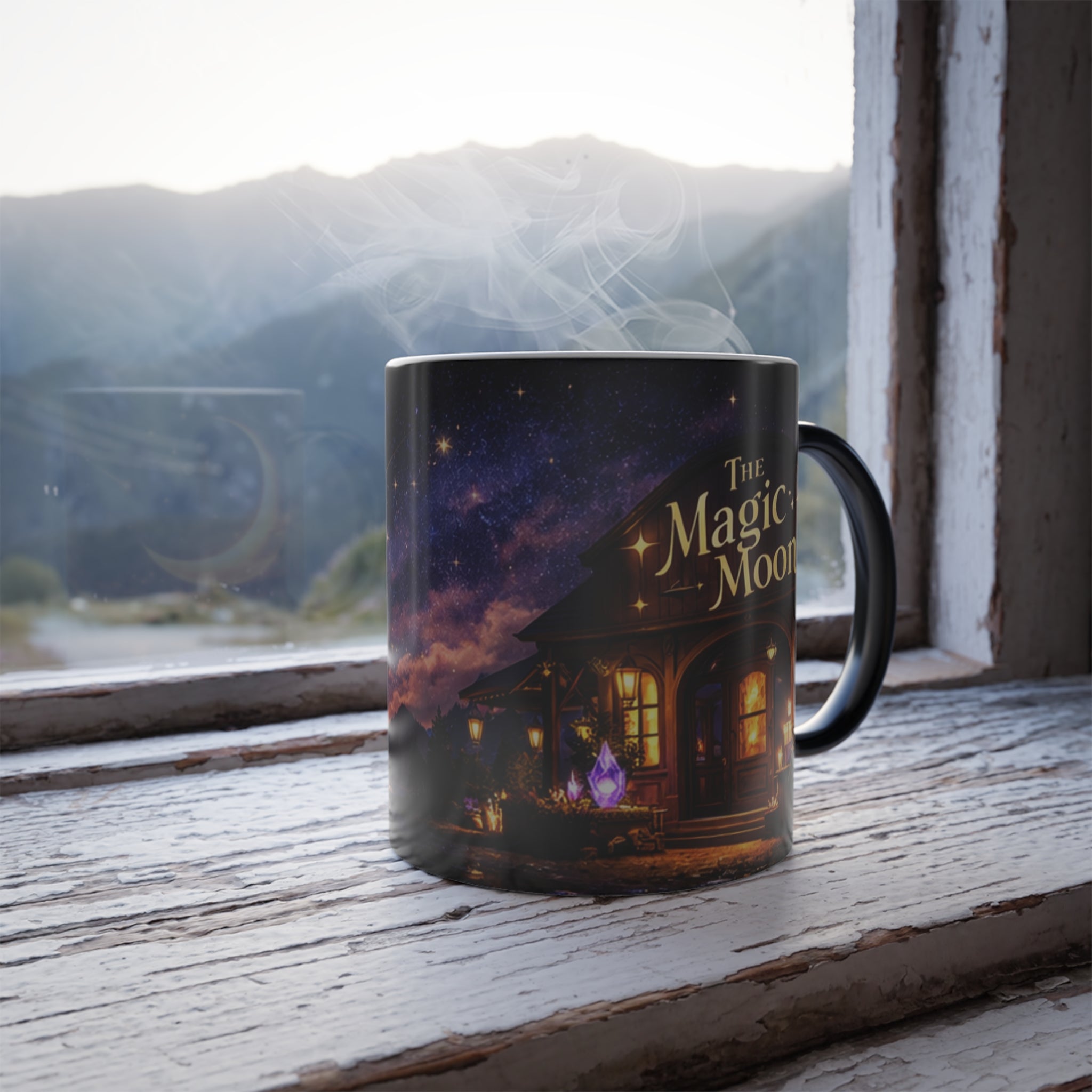 Color Morphing Mug — Magical Moonlit Cottage Nightscape (11 oz)