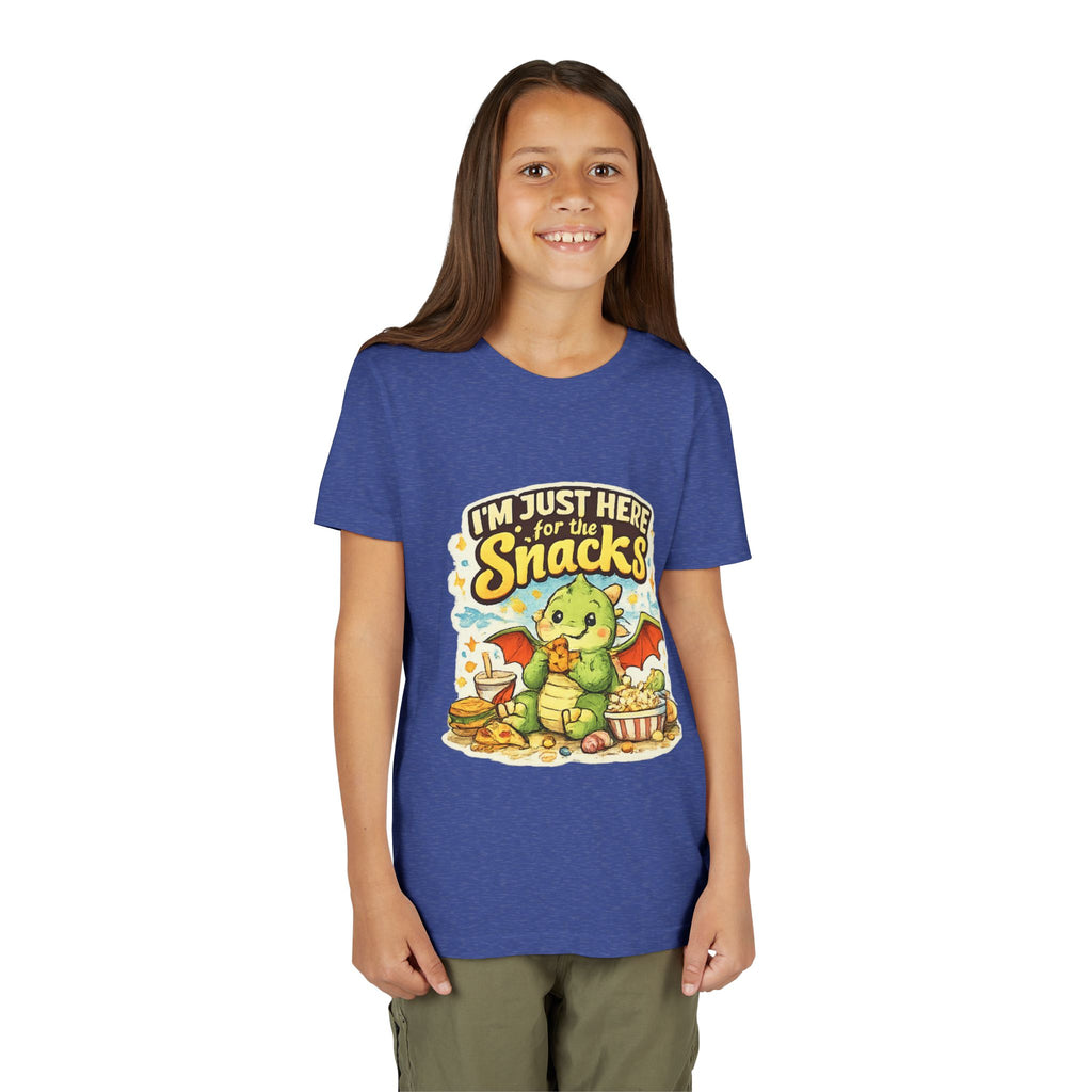 Kids Tee — Cute Dragon “I’m Just Here for the Snacks” Graphic T-Shirt