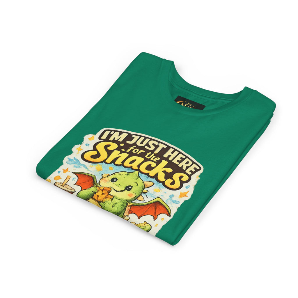 Kids Tee — Cute Dragon “I’m Just Here for the Snacks” Graphic T-Shirt