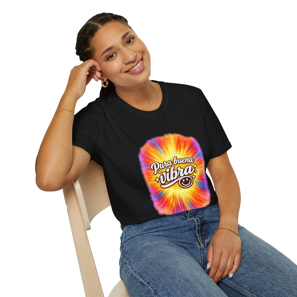 Pura Buena Vibra T-Shirt — Rainbow Tie-Dye Smile Tee