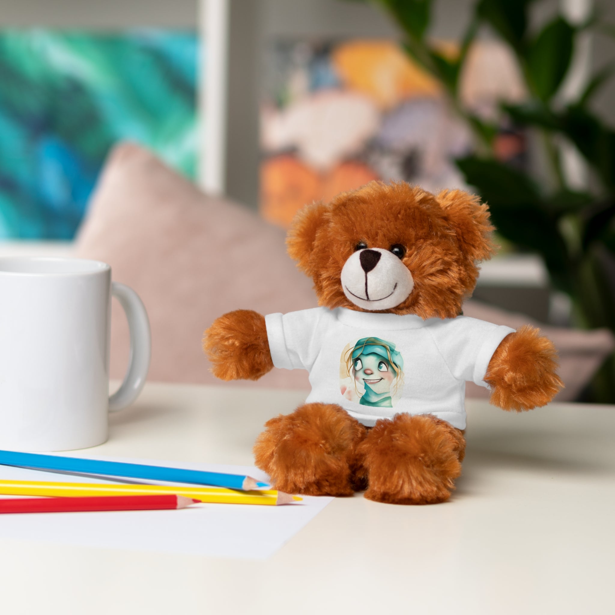 Personalized Plush Bear with Custom Tee — Cute Cartoon Portrait
