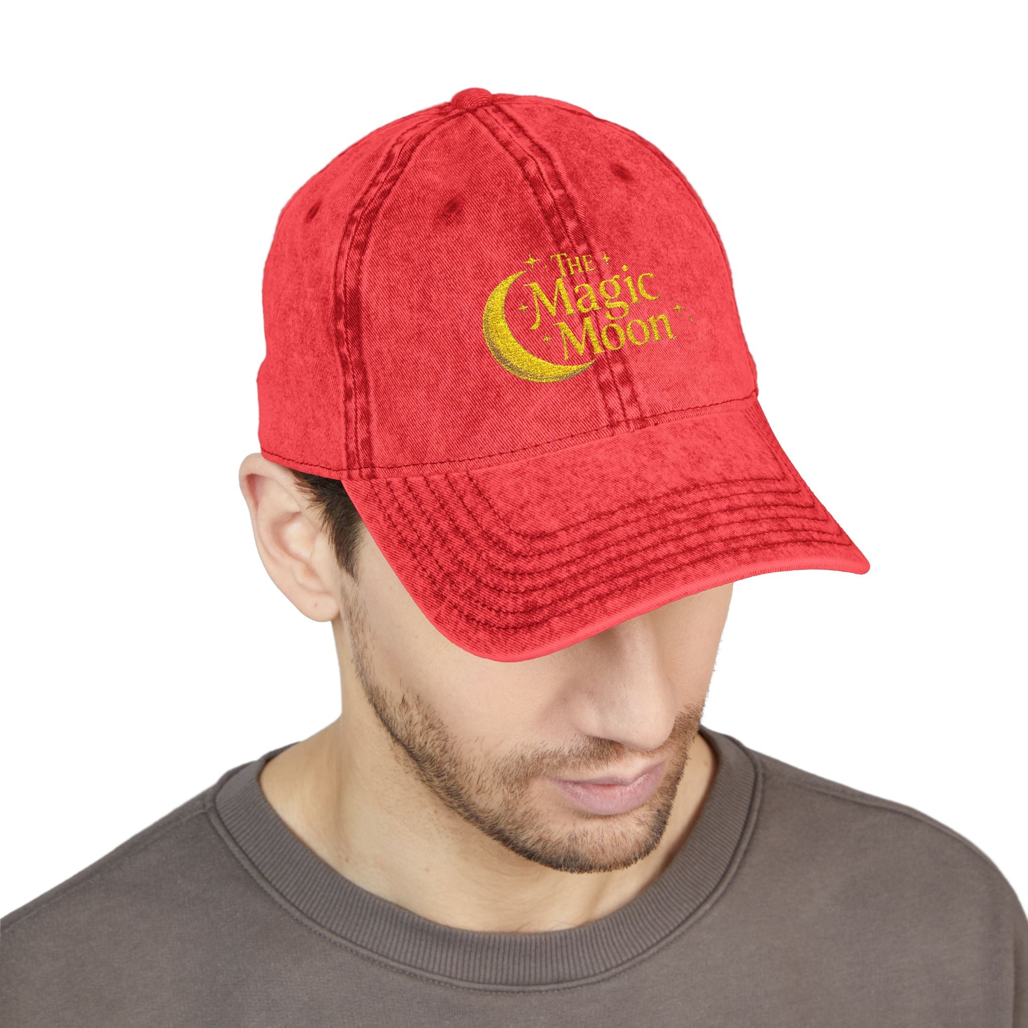 Vintage Embroidered Cap – "The Magic Moon" Distressed Baseball Hat