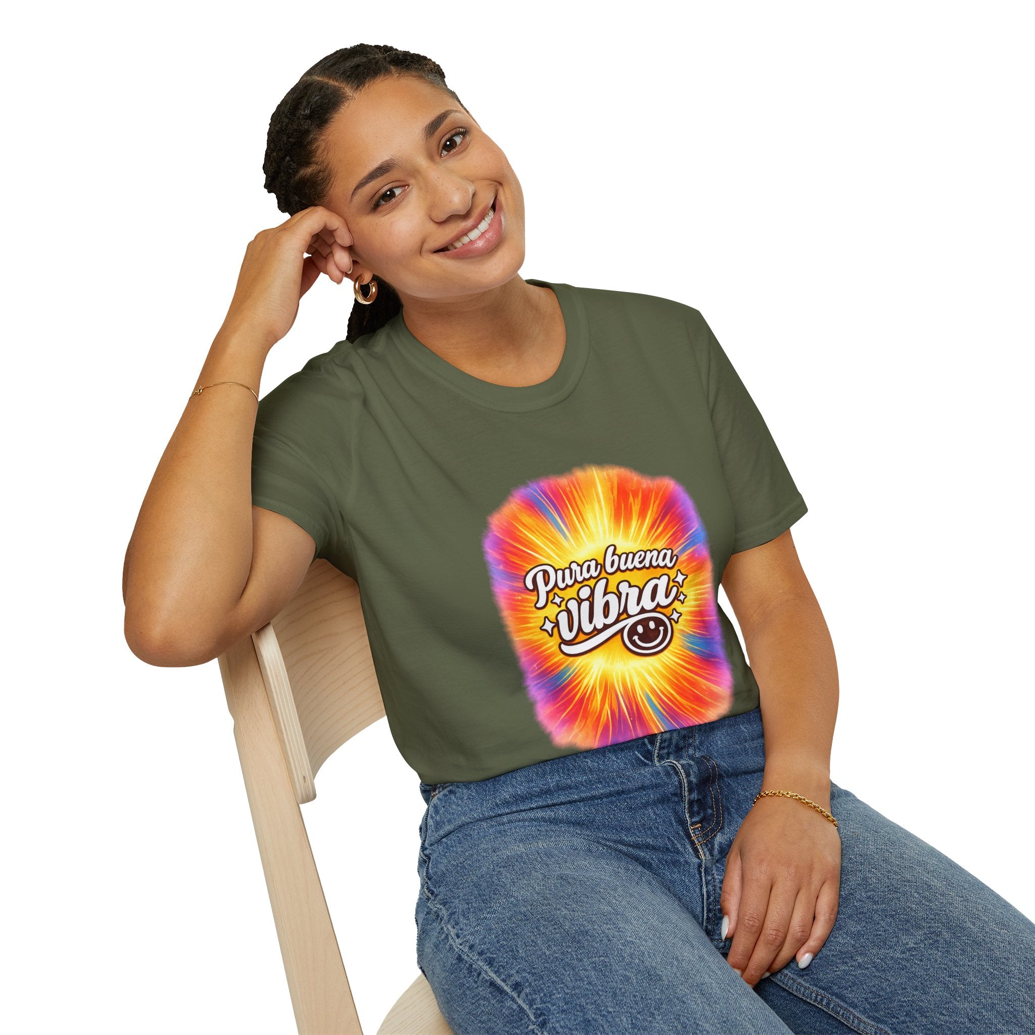 Pura Buena Vibra T-Shirt — Rainbow Tie-Dye Smile Tee