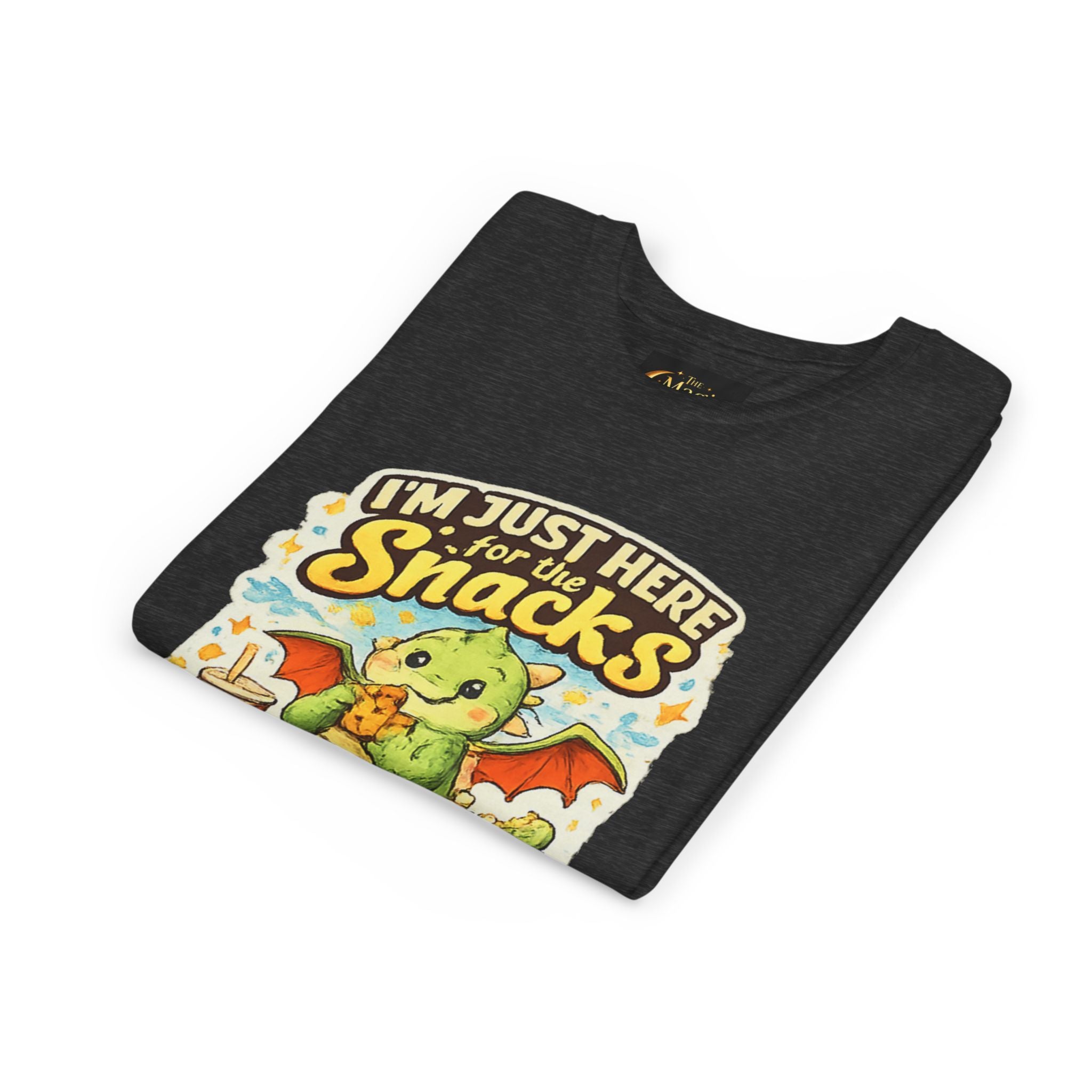 Kids Tee — Cute Dragon “I’m Just Here for the Snacks” Graphic T-Shirt
