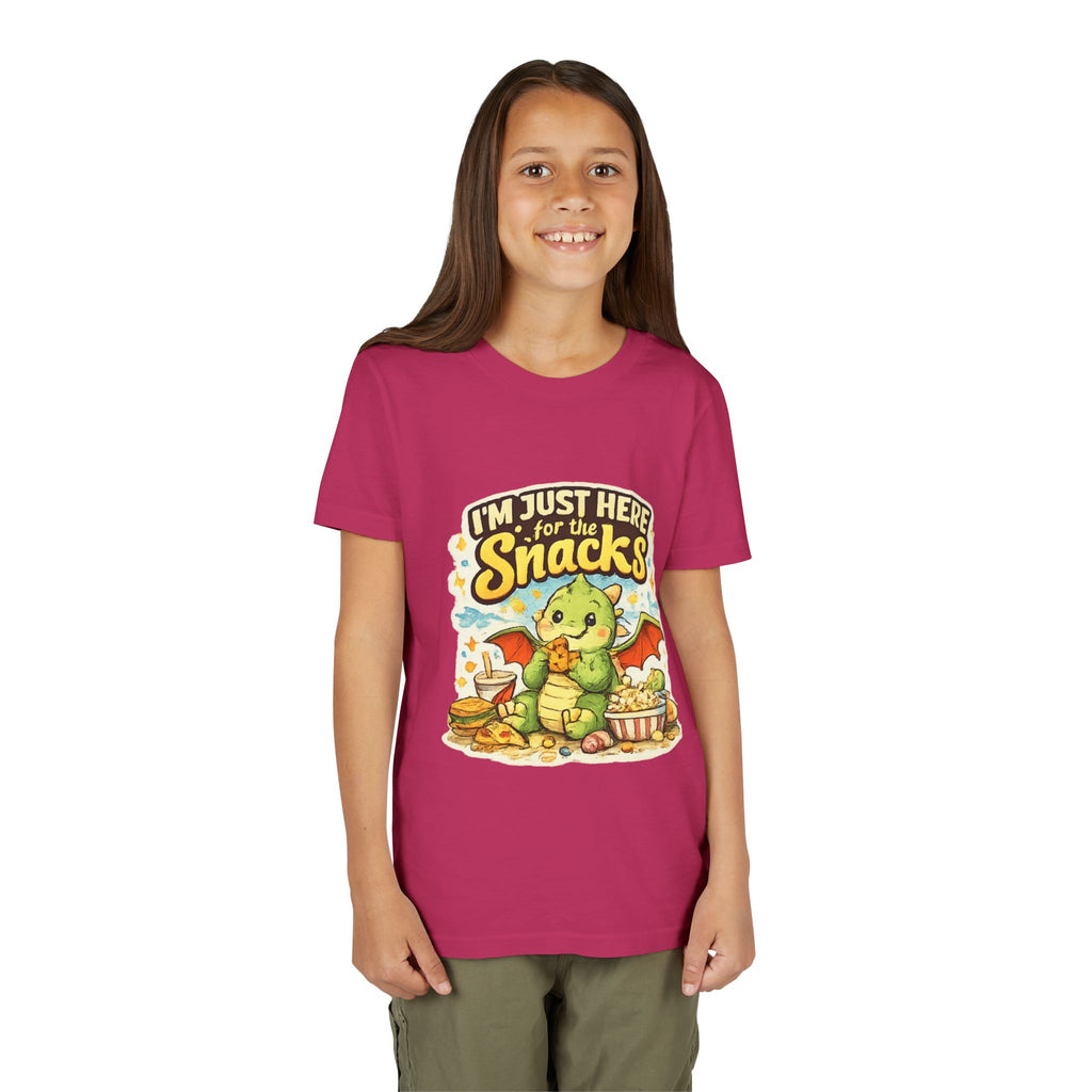 Kids Tee — Cute Dragon “I’m Just Here for the Snacks” Graphic T-Shirt