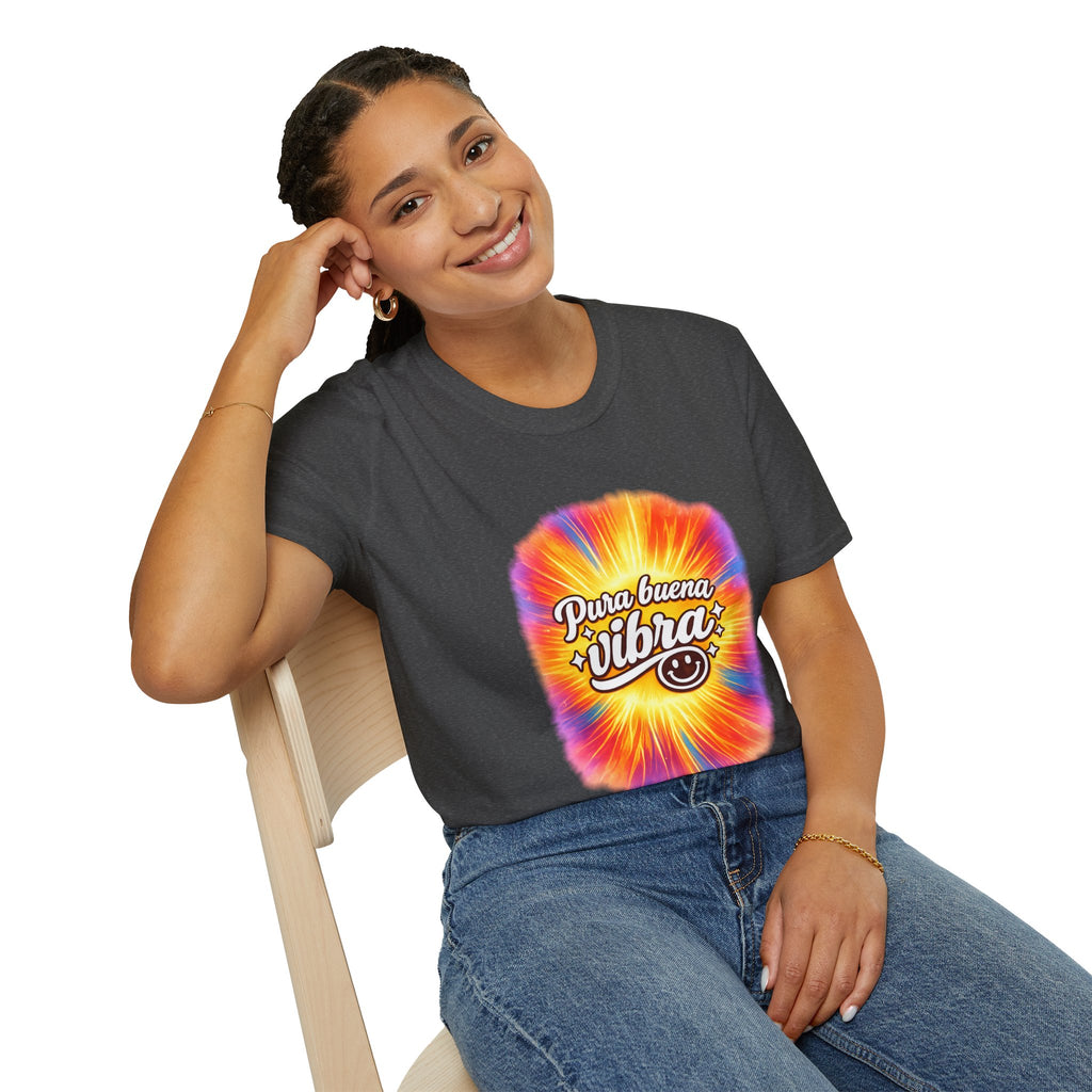 Pura Buena Vibra T-Shirt — Rainbow Tie-Dye Smile Tee