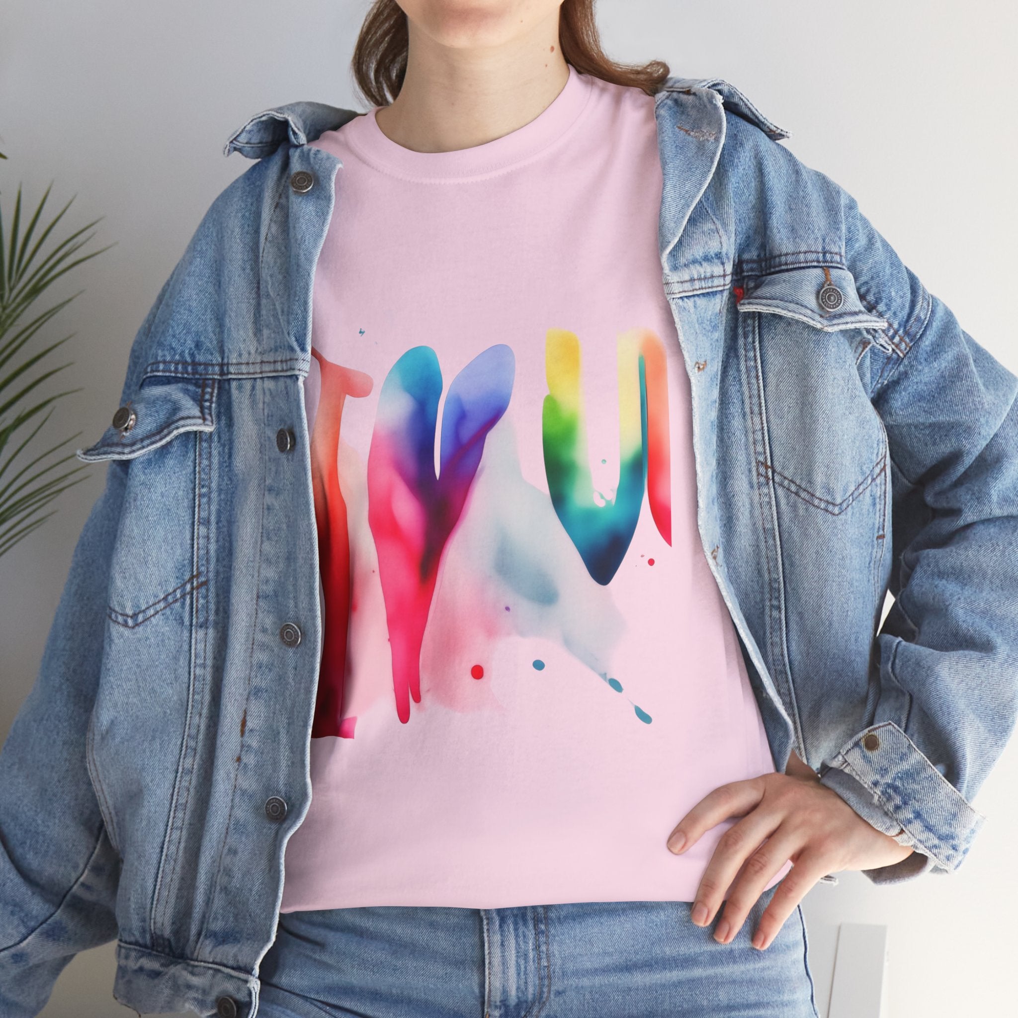 T-Shirt — Watercolor Rainbow Heart Design