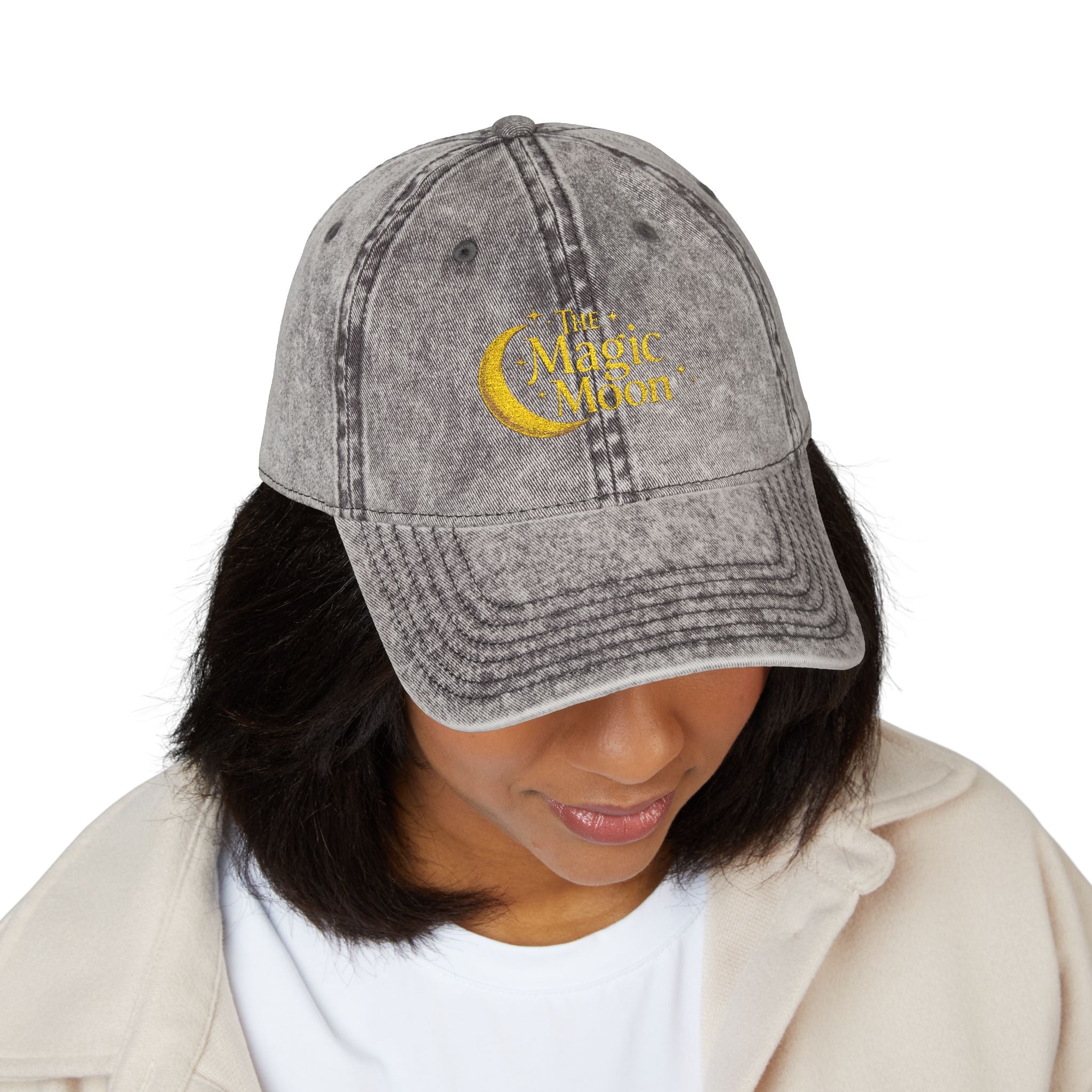 Vintage Embroidered Cap – "The Magic Moon" Distressed Baseball Hat