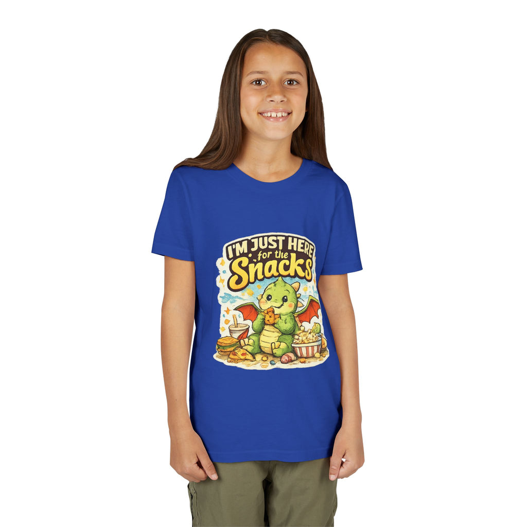 Kids Tee — Cute Dragon “I’m Just Here for the Snacks” Graphic T-Shirt