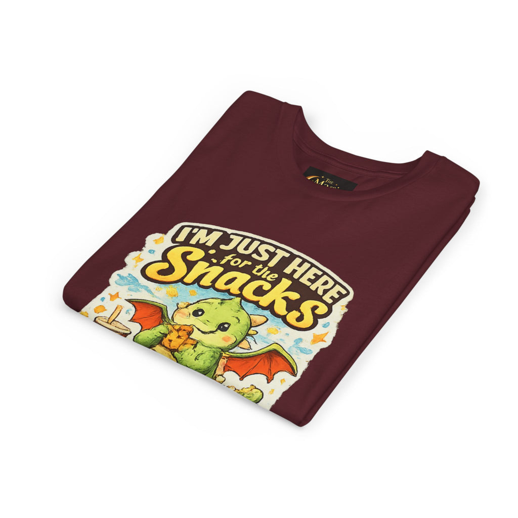 Kids Tee — Cute Dragon “I’m Just Here for the Snacks” Graphic T-Shirt