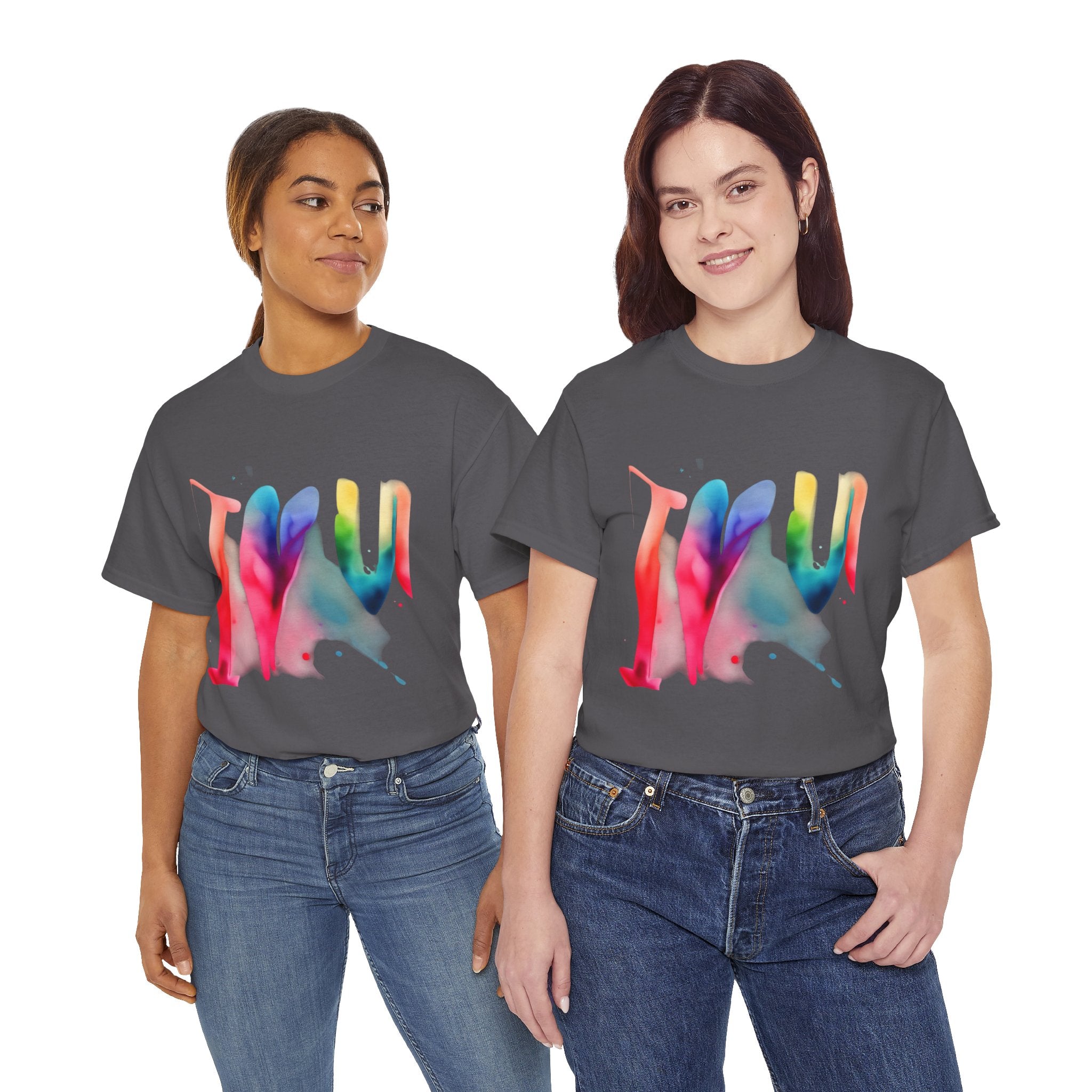 T-Shirt — Watercolor Rainbow Heart Design