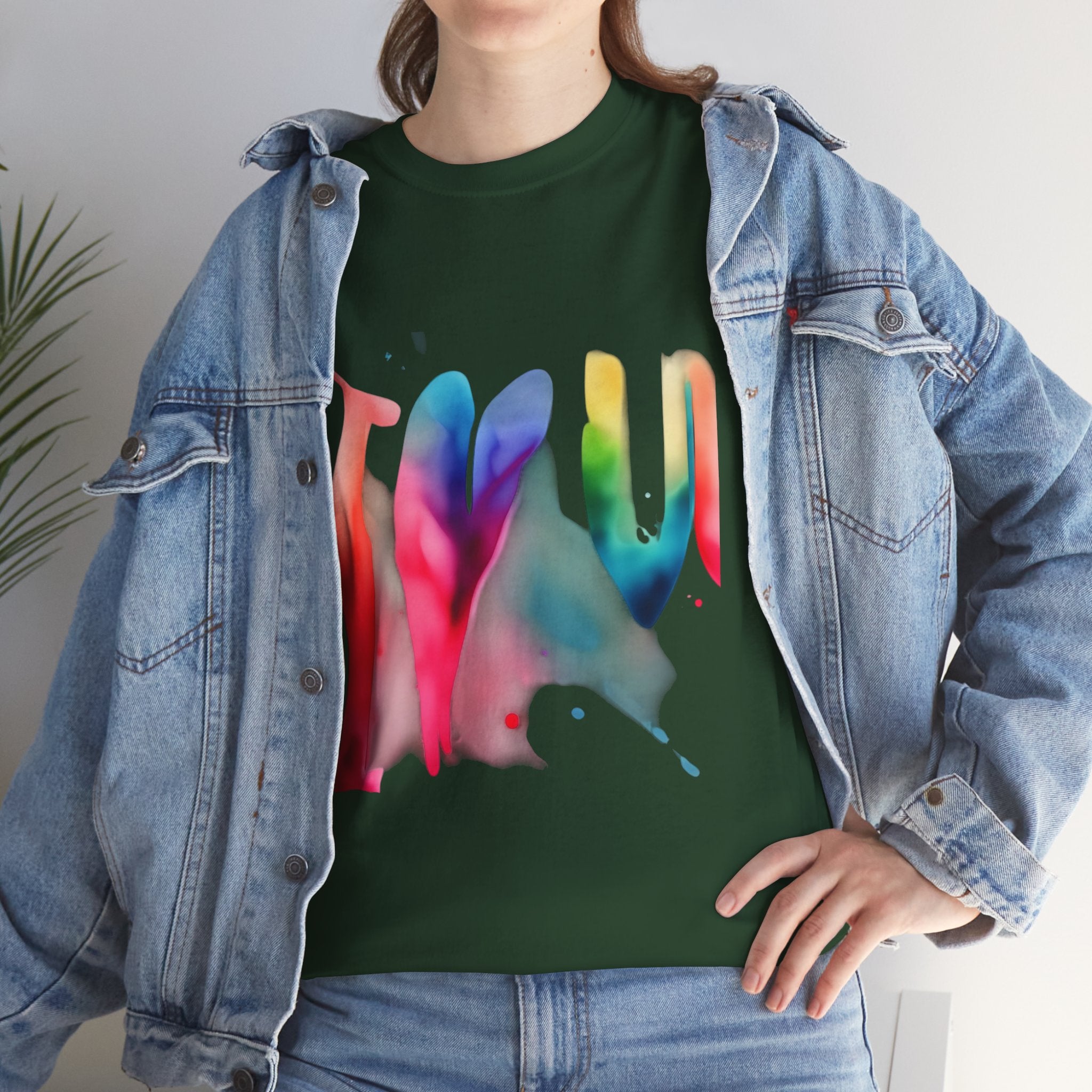 T-Shirt — Watercolor Rainbow Heart Design