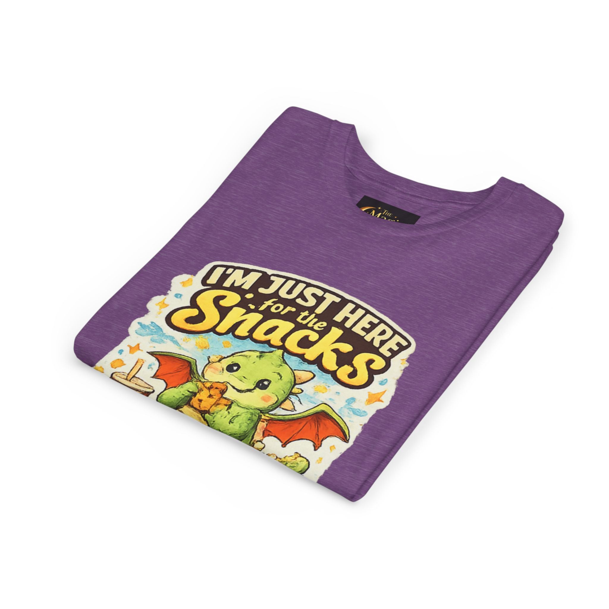 Kids Tee — Cute Dragon “I’m Just Here for the Snacks” Graphic T-Shirt