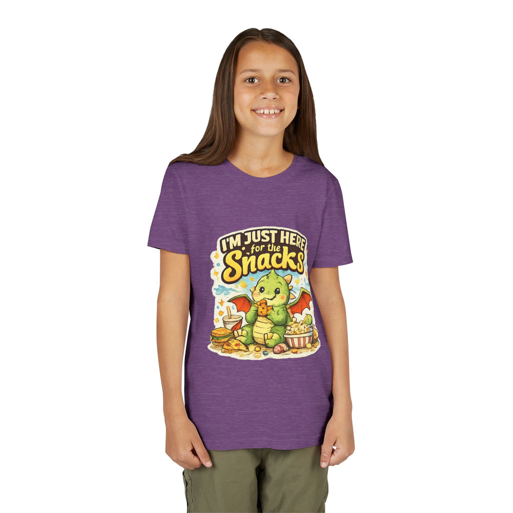 Kids Tee — Cute Dragon “I’m Just Here for the Snacks” Graphic T-Shirt
