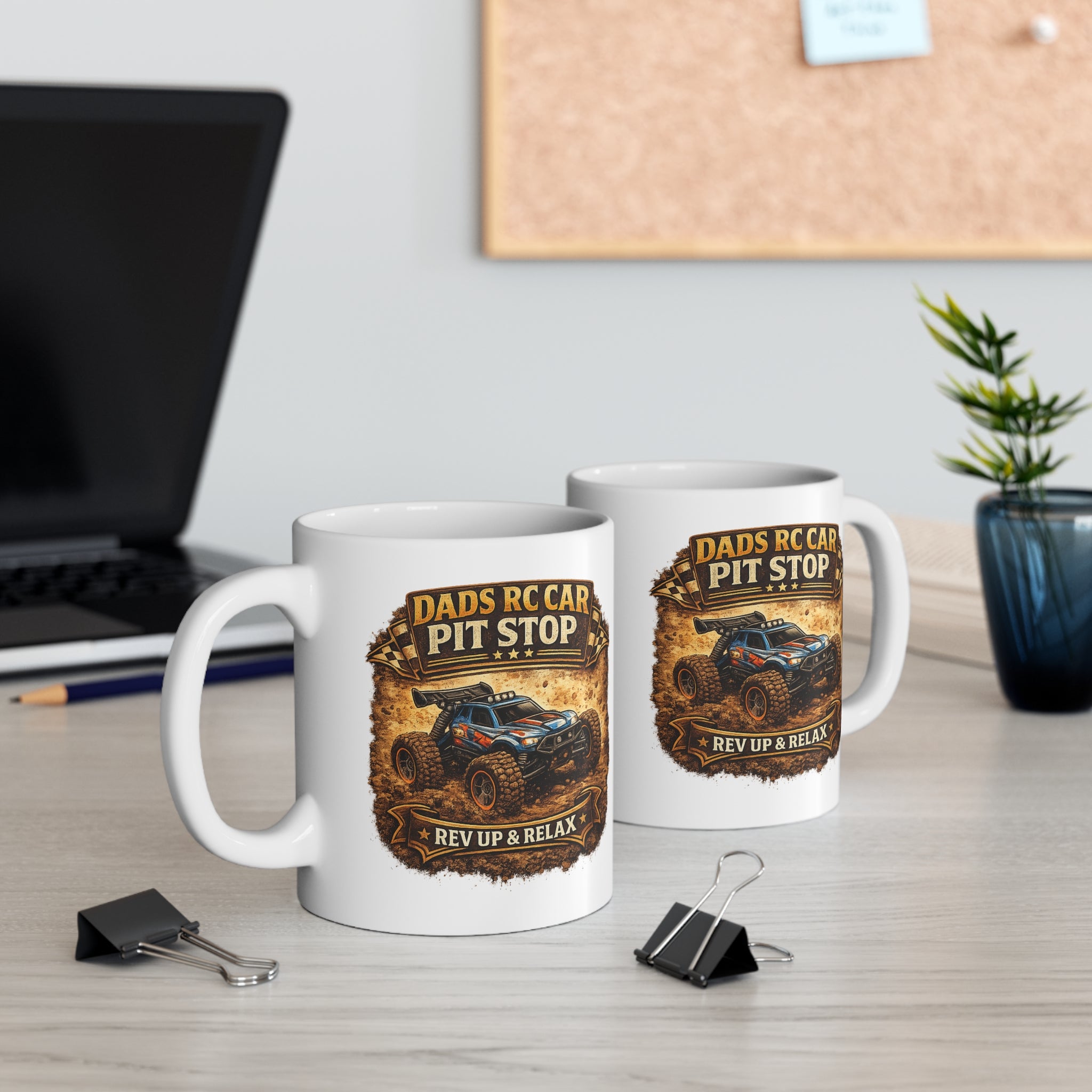 RC Car Mug – “Dad’s RC Car Pit Stop” 11oz Coffee Cup (Rev Up & Relax)