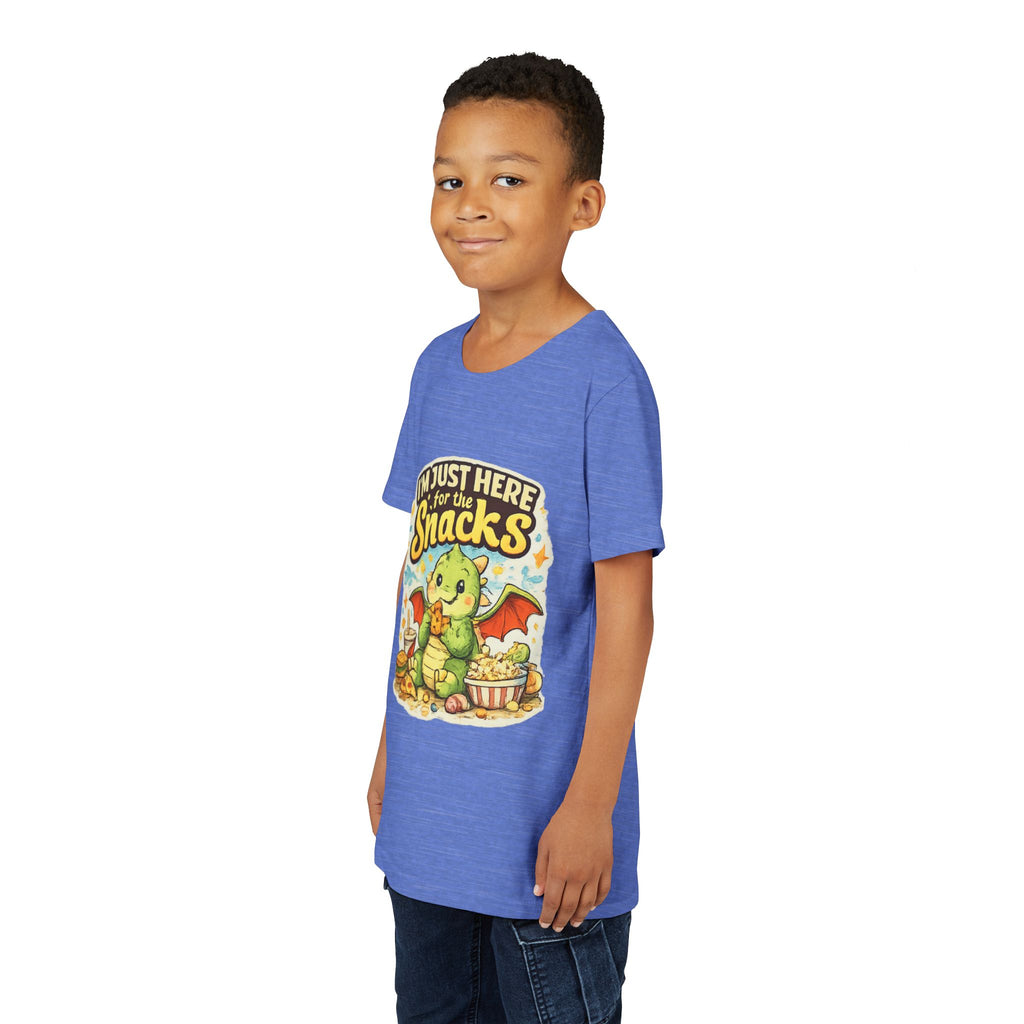 Kids Tee — Cute Dragon “I’m Just Here for the Snacks” Graphic T-Shirt
