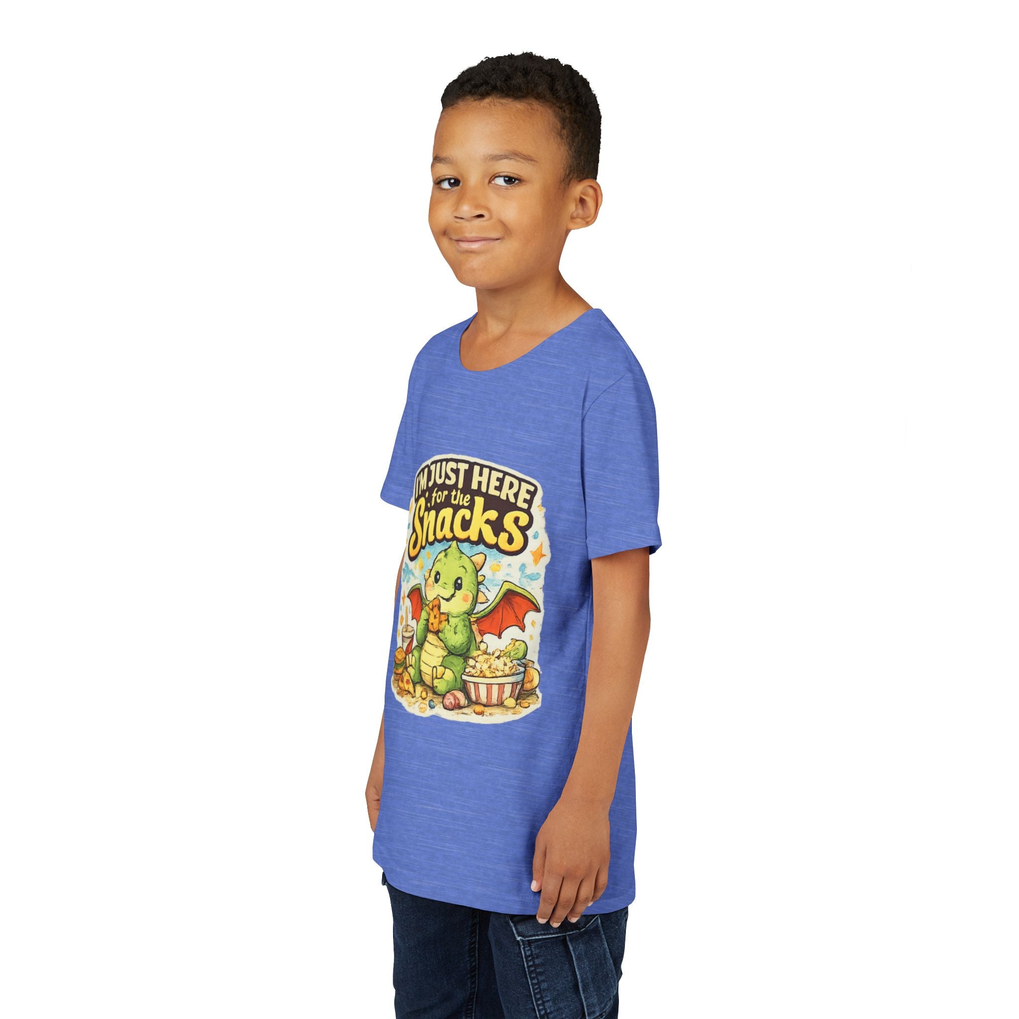 Kids Tee — Cute Dragon “I’m Just Here for the Snacks” Graphic T-Shirt