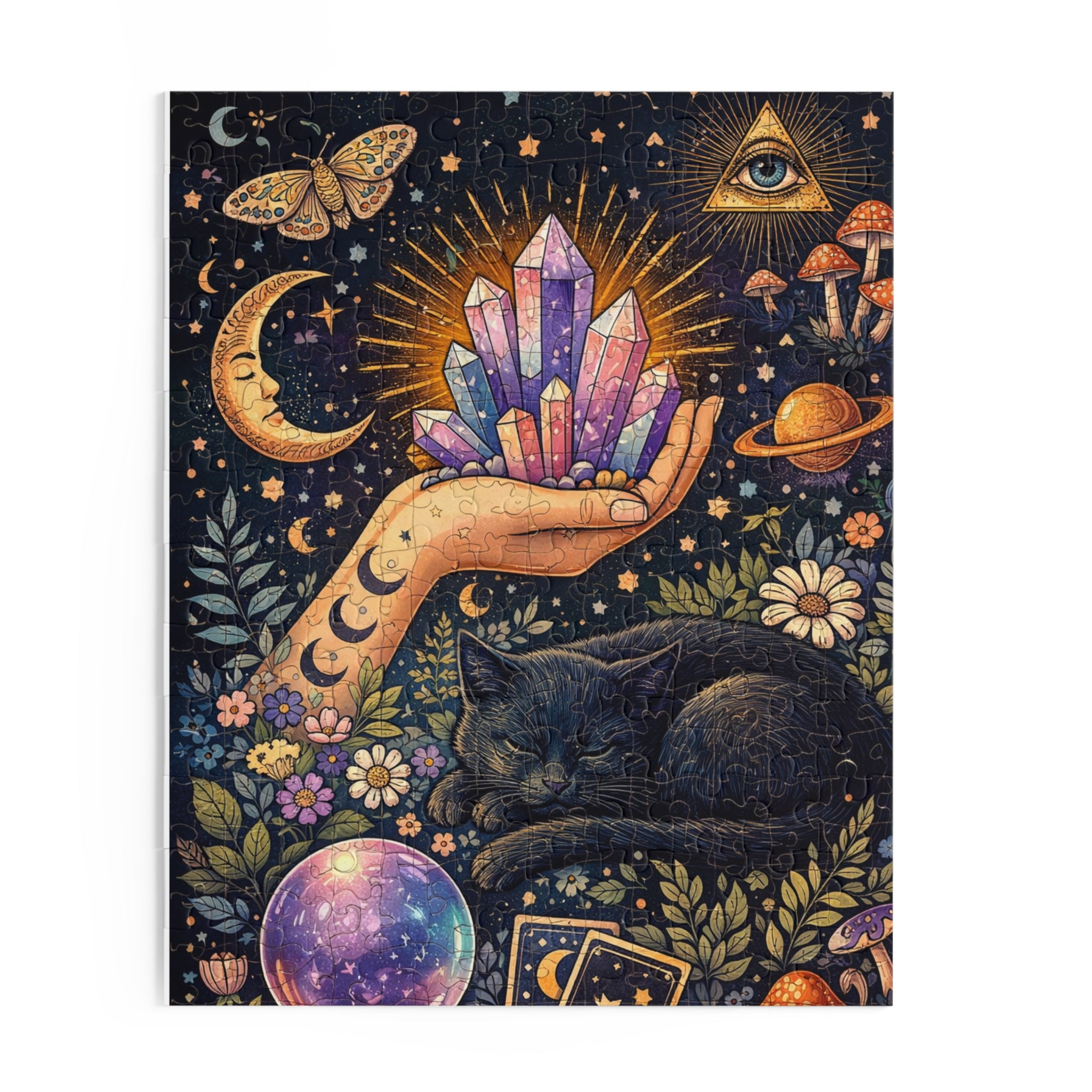 Mystic Crystal & Cat Puzzle — Spiritual 120/252/500-Piece Jigsaw