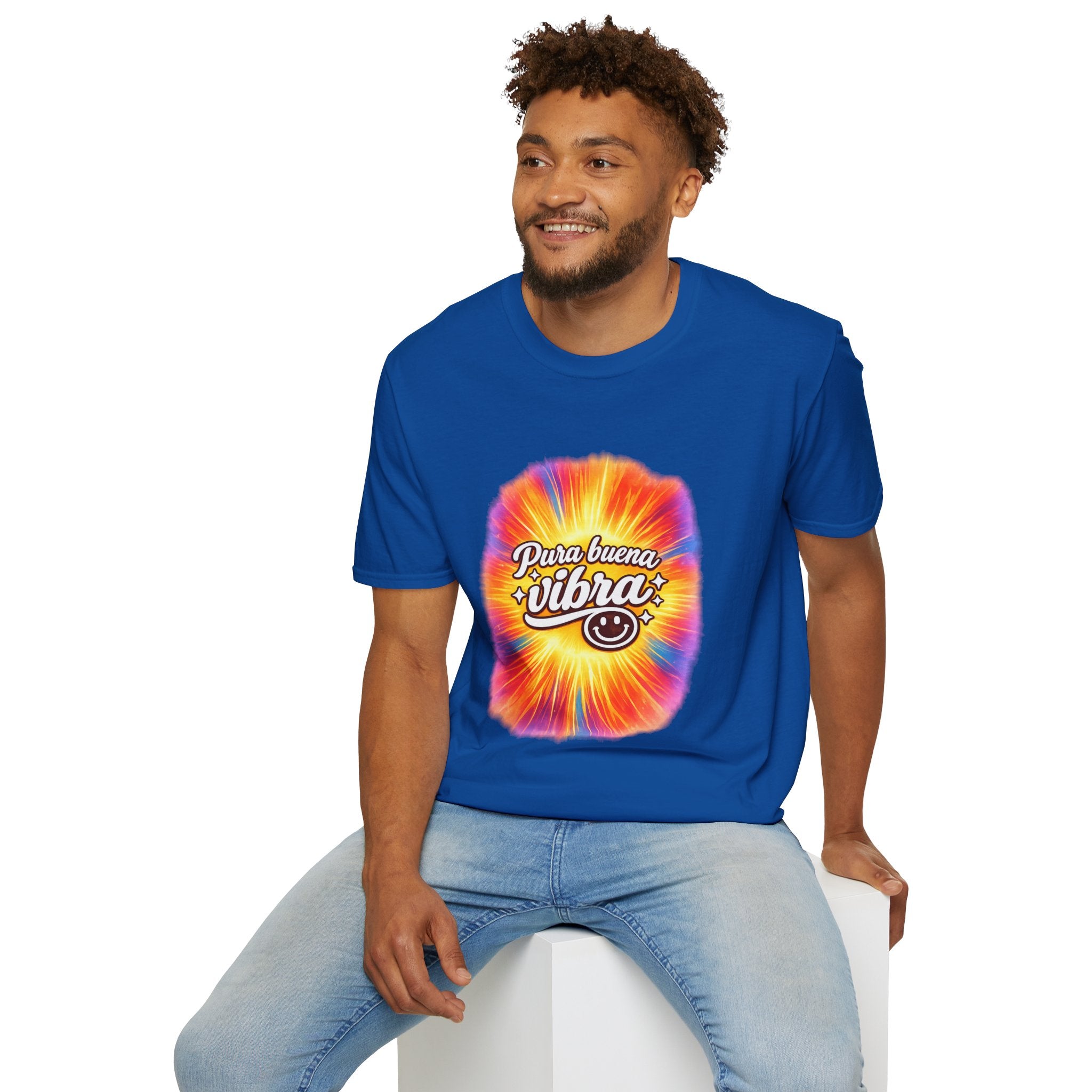 Pura Buena Vibra T-Shirt — Rainbow Tie-Dye Smile Tee