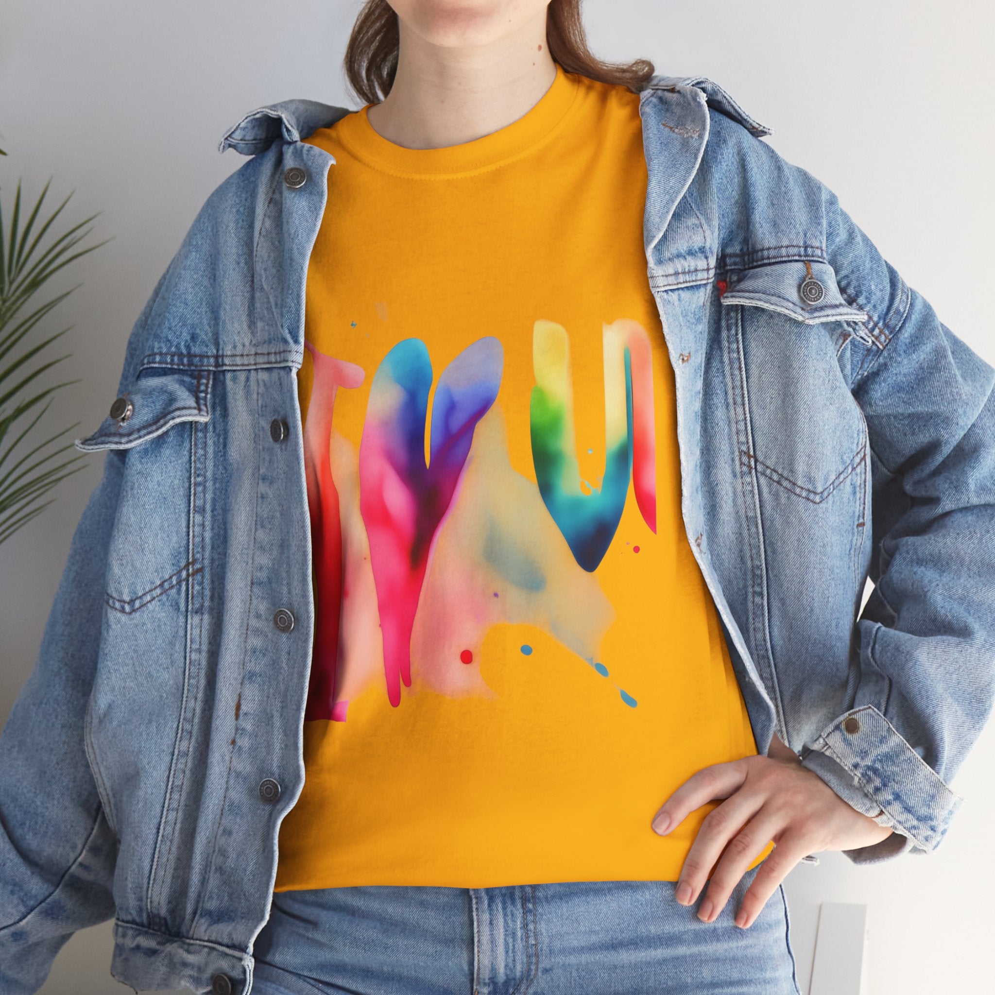 T-Shirt — Watercolor Rainbow Heart Design