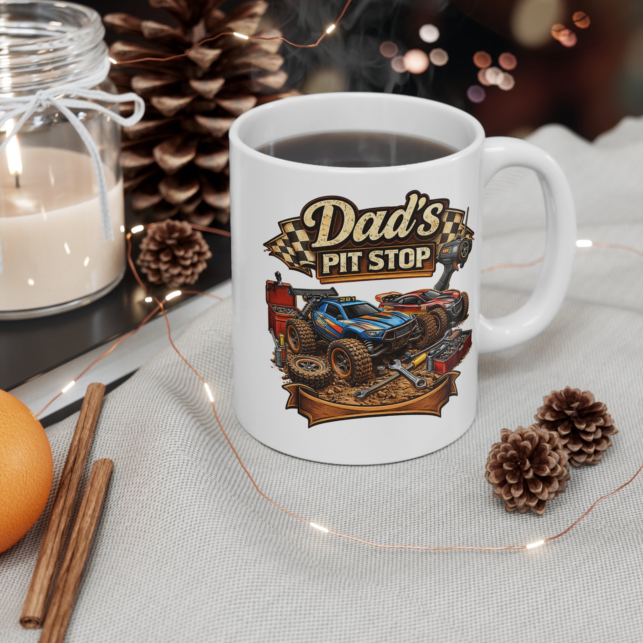 Dad's Pit Stop Mug - 11oz Racing Garage Coffee Cup