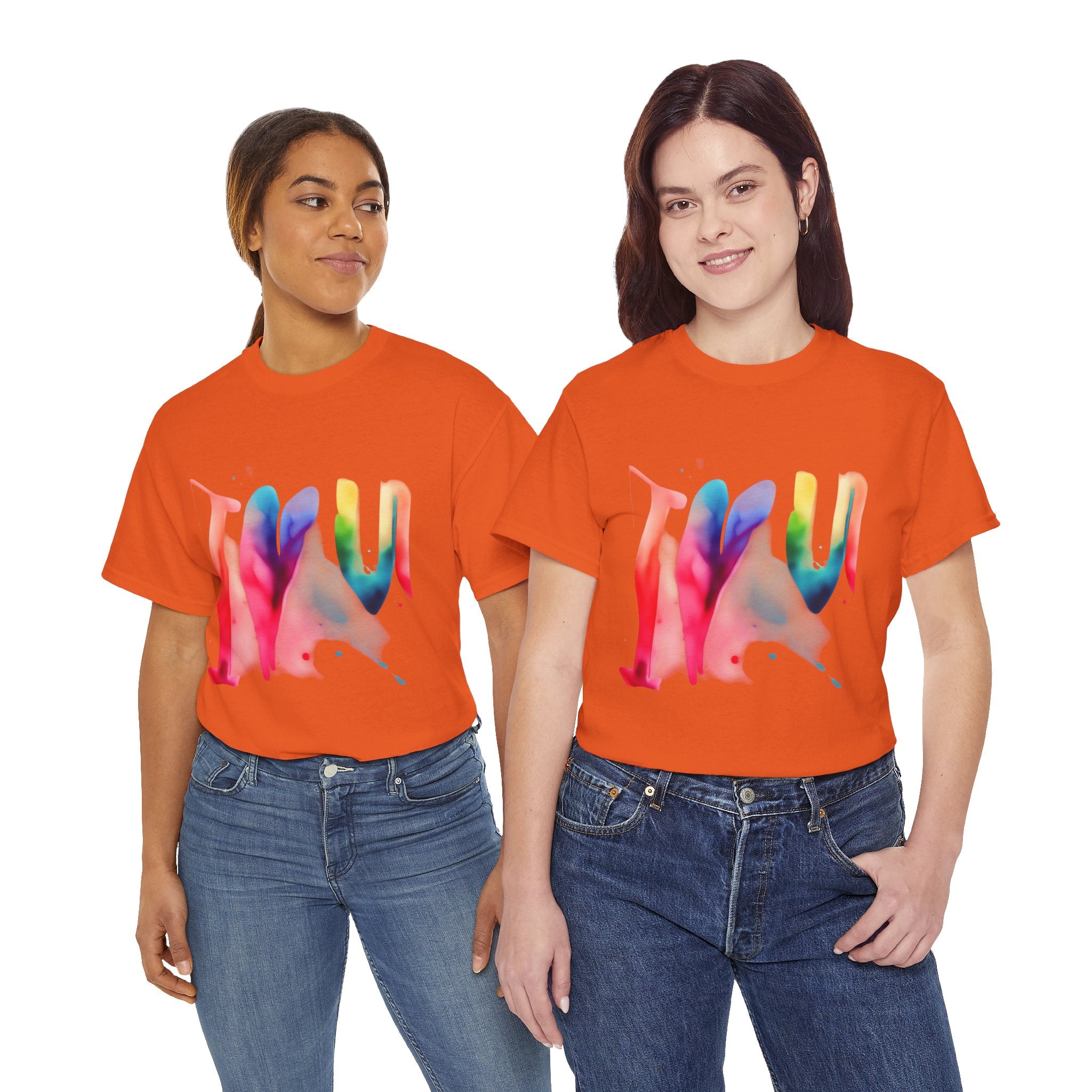 T-Shirt — Watercolor Rainbow Heart Design