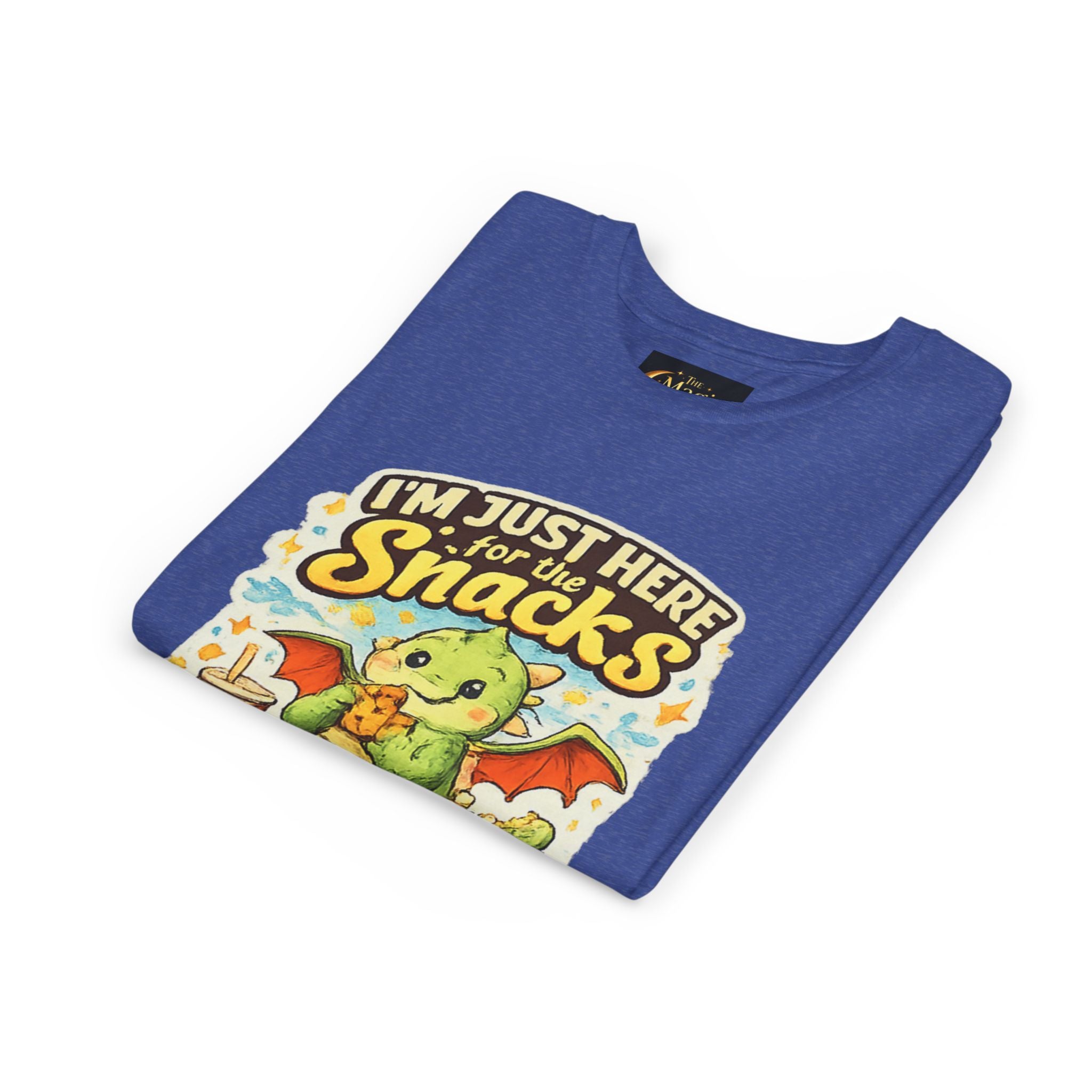Kids Tee — Cute Dragon “I’m Just Here for the Snacks” Graphic T-Shirt