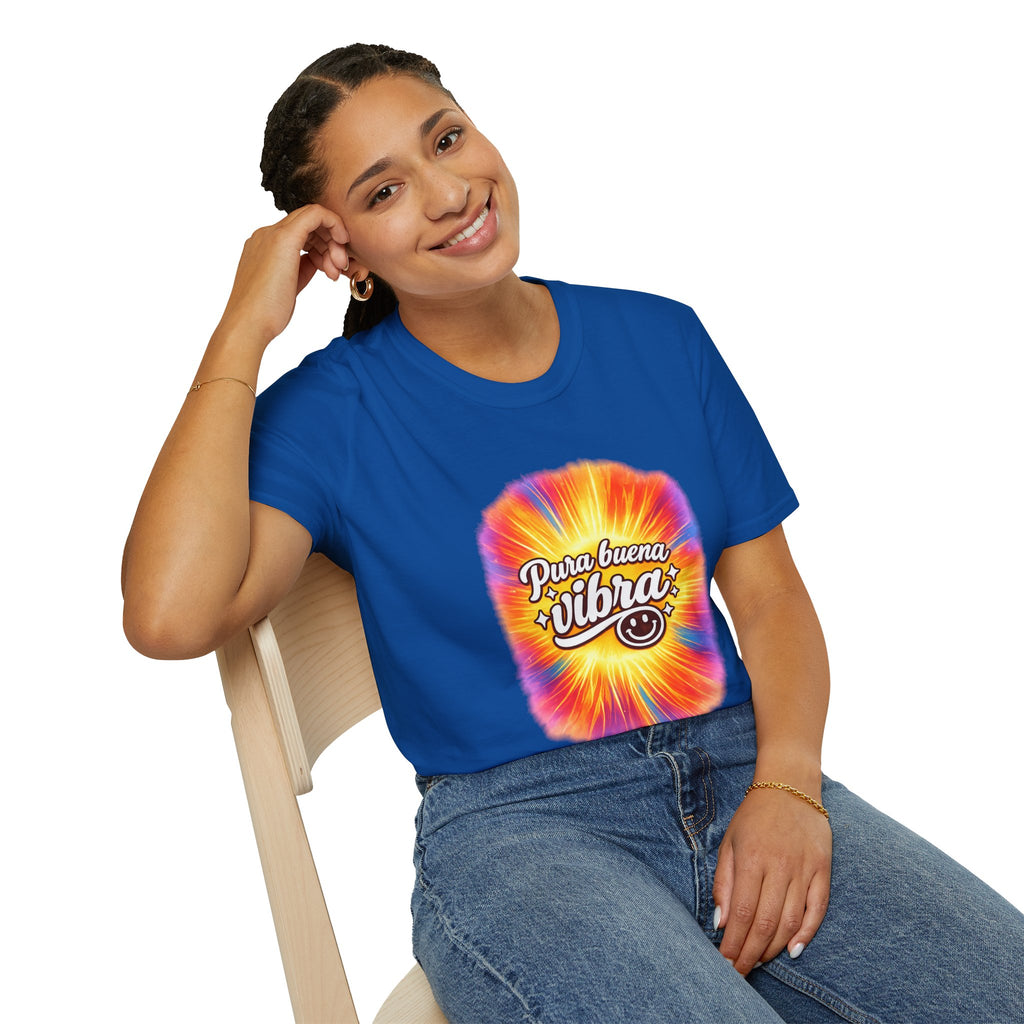 Pura Buena Vibra T-Shirt — Rainbow Tie-Dye Smile Tee