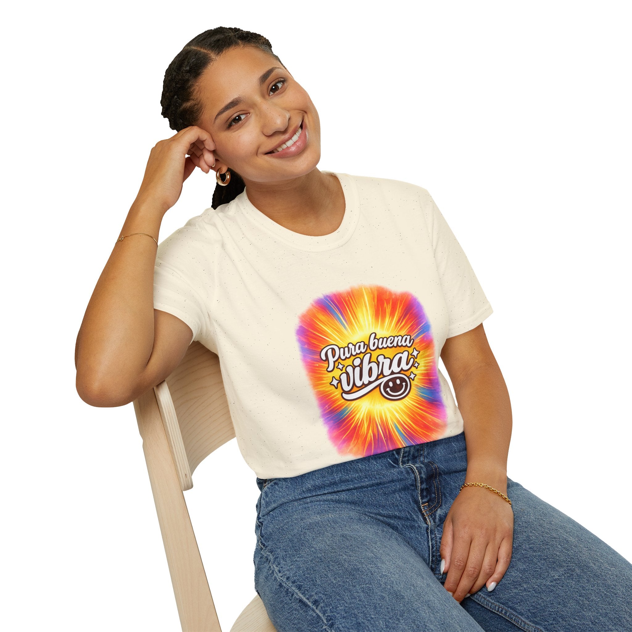 Pura Buena Vibra T-Shirt — Rainbow Tie-Dye Smile Tee