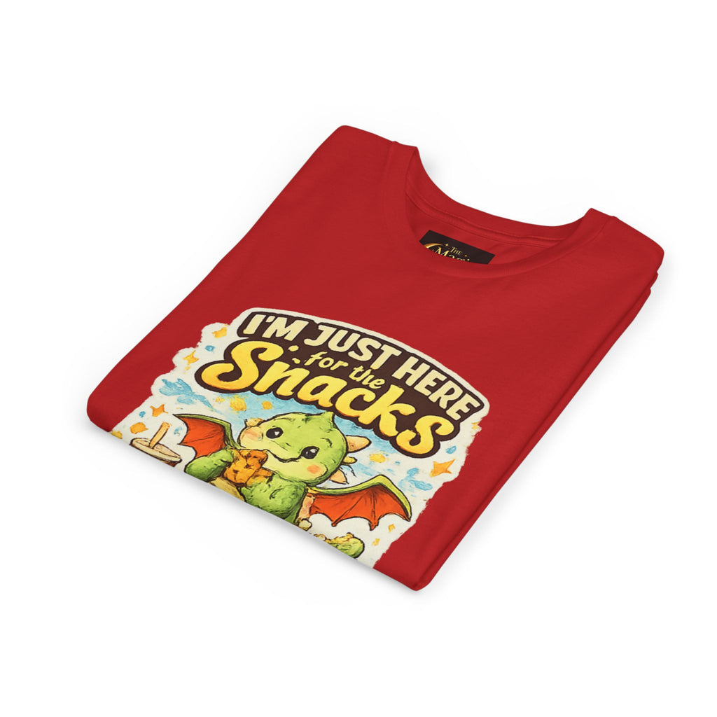 Kids Tee — Cute Dragon “I’m Just Here for the Snacks” Graphic T-Shirt