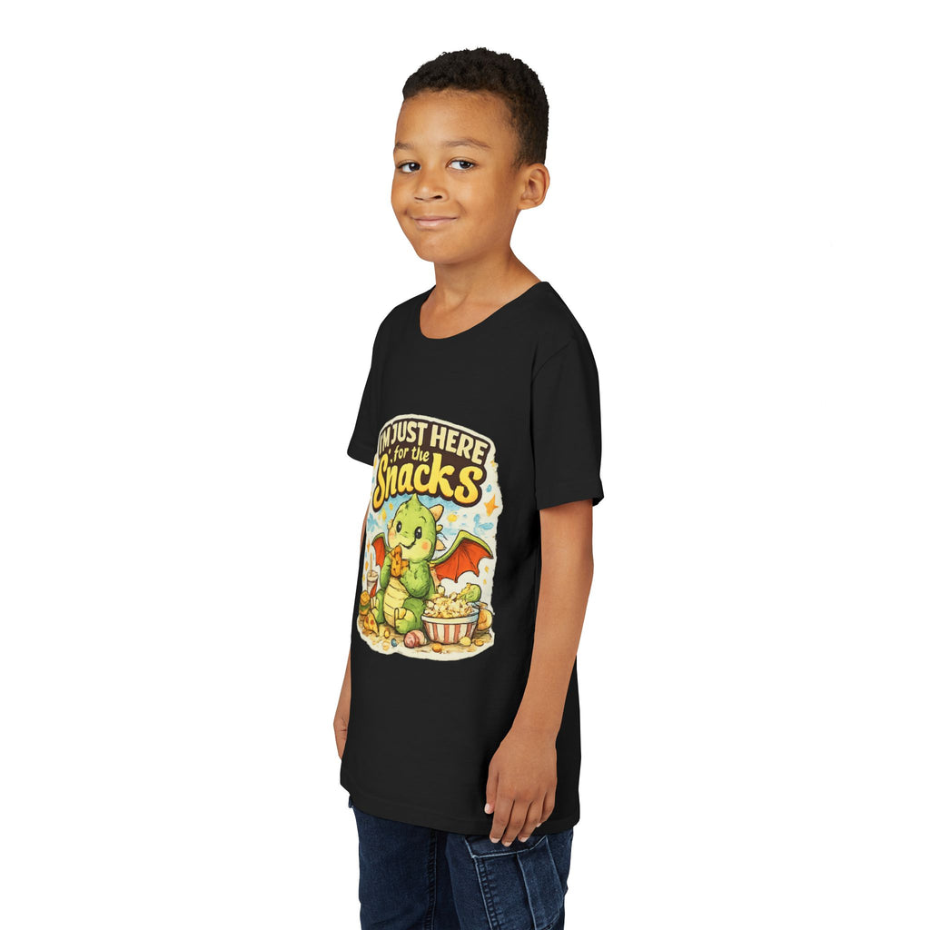 Kids Tee — Cute Dragon “I’m Just Here for the Snacks” Graphic T-Shirt