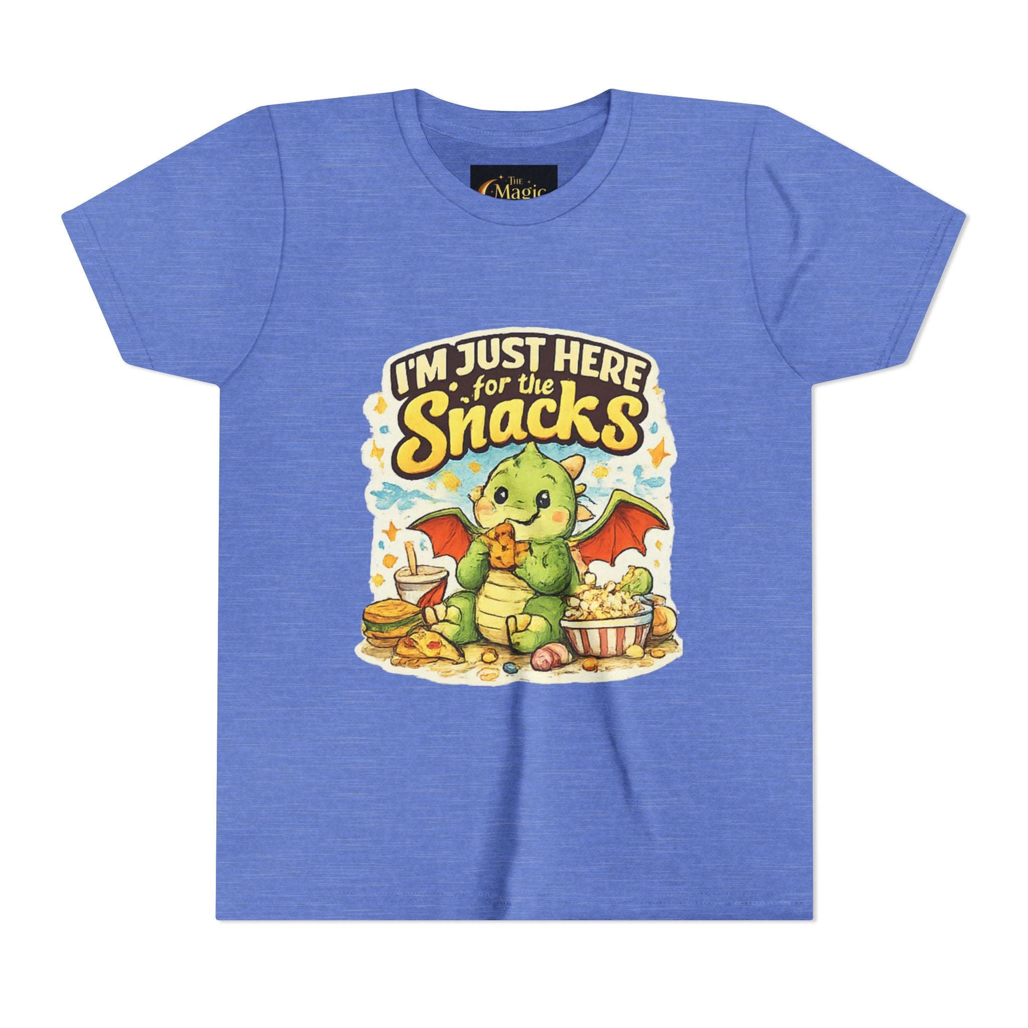 Kids Tee — Cute Dragon “I’m Just Here for the Snacks” Graphic T-Shirt
