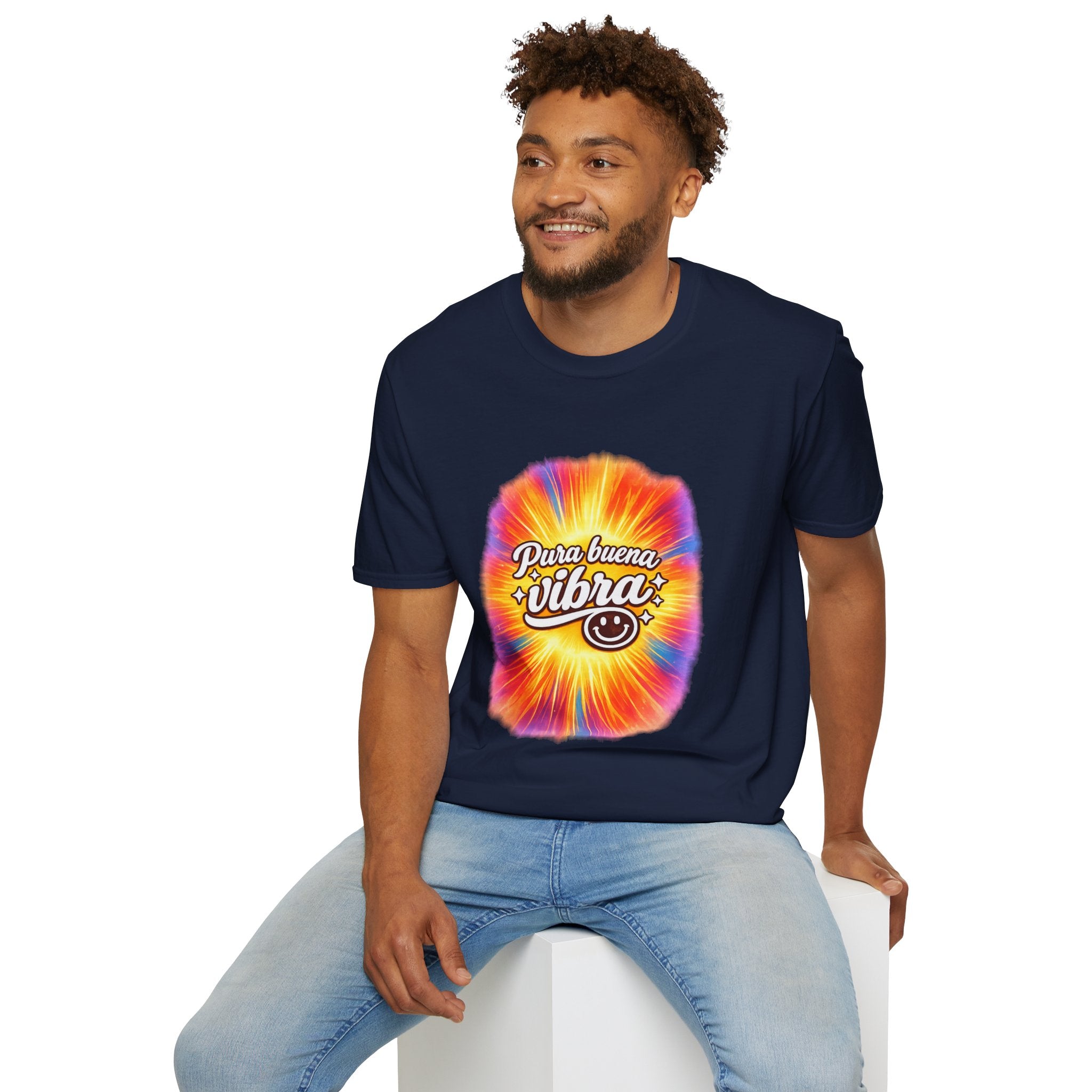 Pura Buena Vibra T-Shirt — Rainbow Tie-Dye Smile Tee