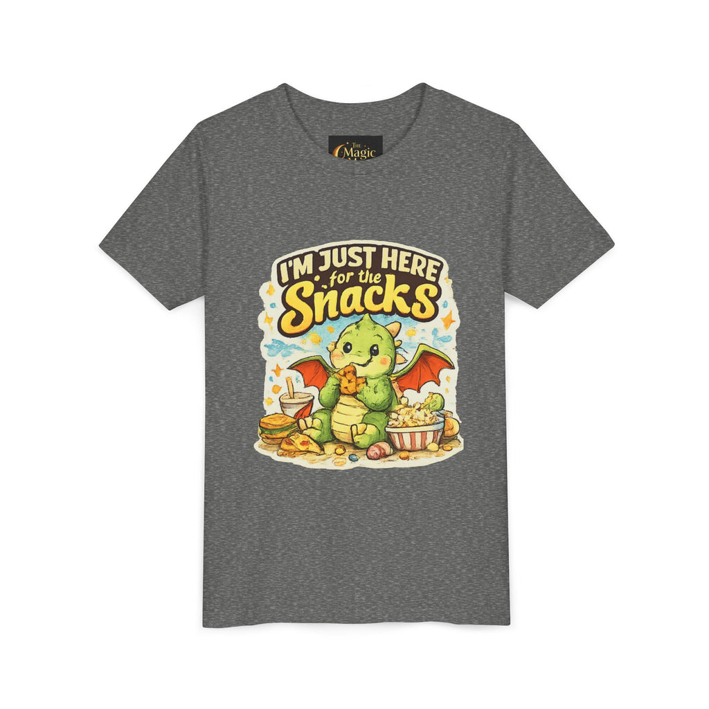 Kids Tee — Cute Dragon “I’m Just Here for the Snacks” Graphic T-Shirt