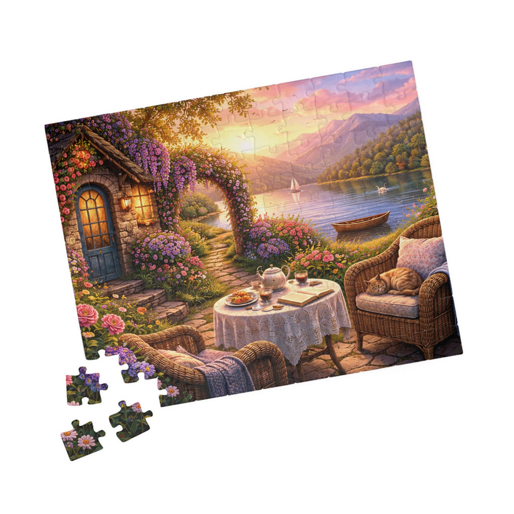 Scenic Lakeside Cottage Puzzle — Tranquil Tea Time 110–1014 Piece Jigsaw