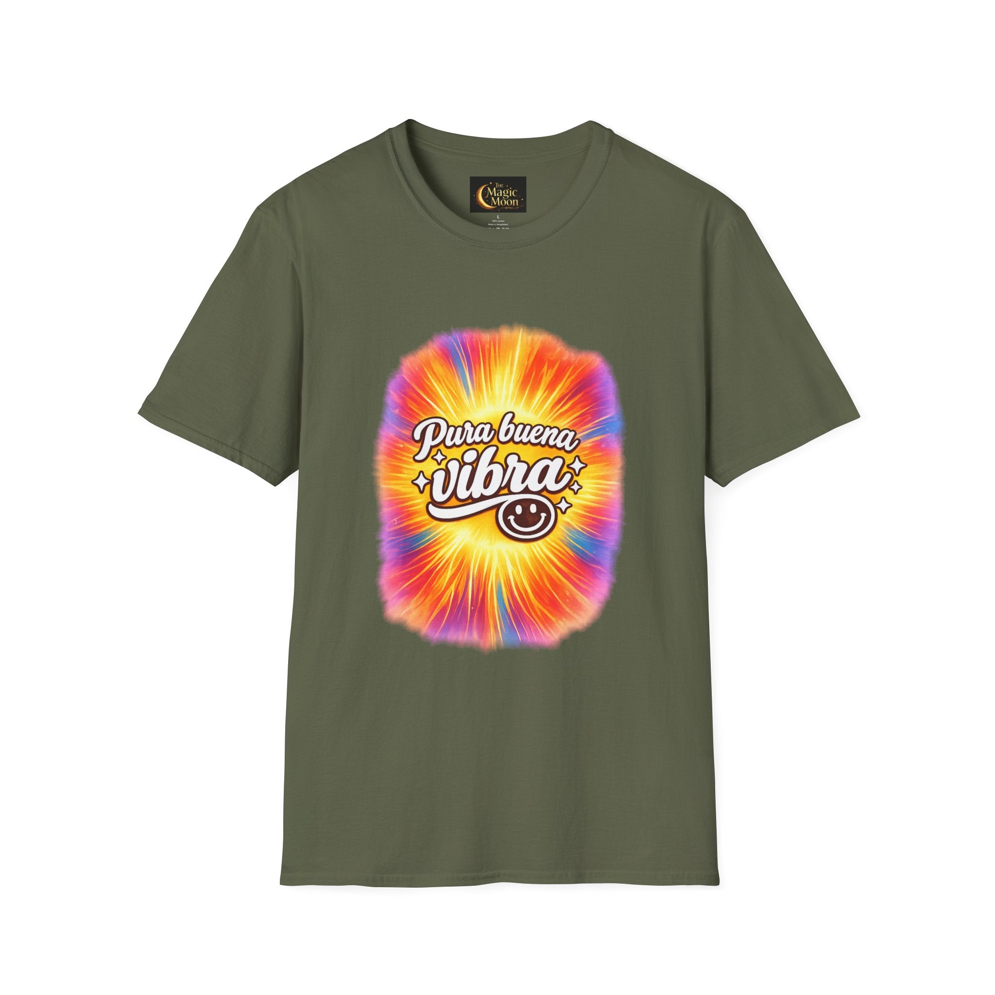 Pura Buena Vibra T-Shirt — Rainbow Tie-Dye Smile Tee