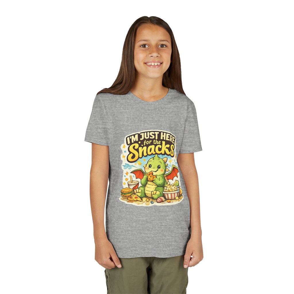 Kids Tee — Cute Dragon “I’m Just Here for the Snacks” Graphic T-Shirt