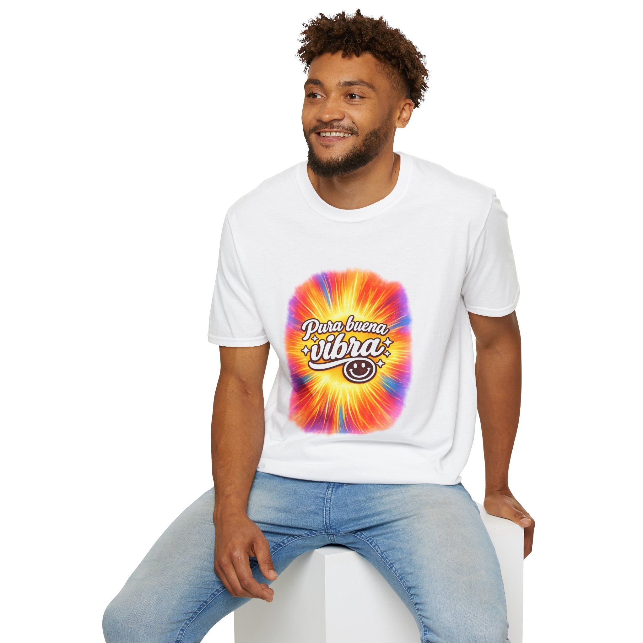 Pura Buena Vibra T-Shirt — Rainbow Tie-Dye Smile Tee