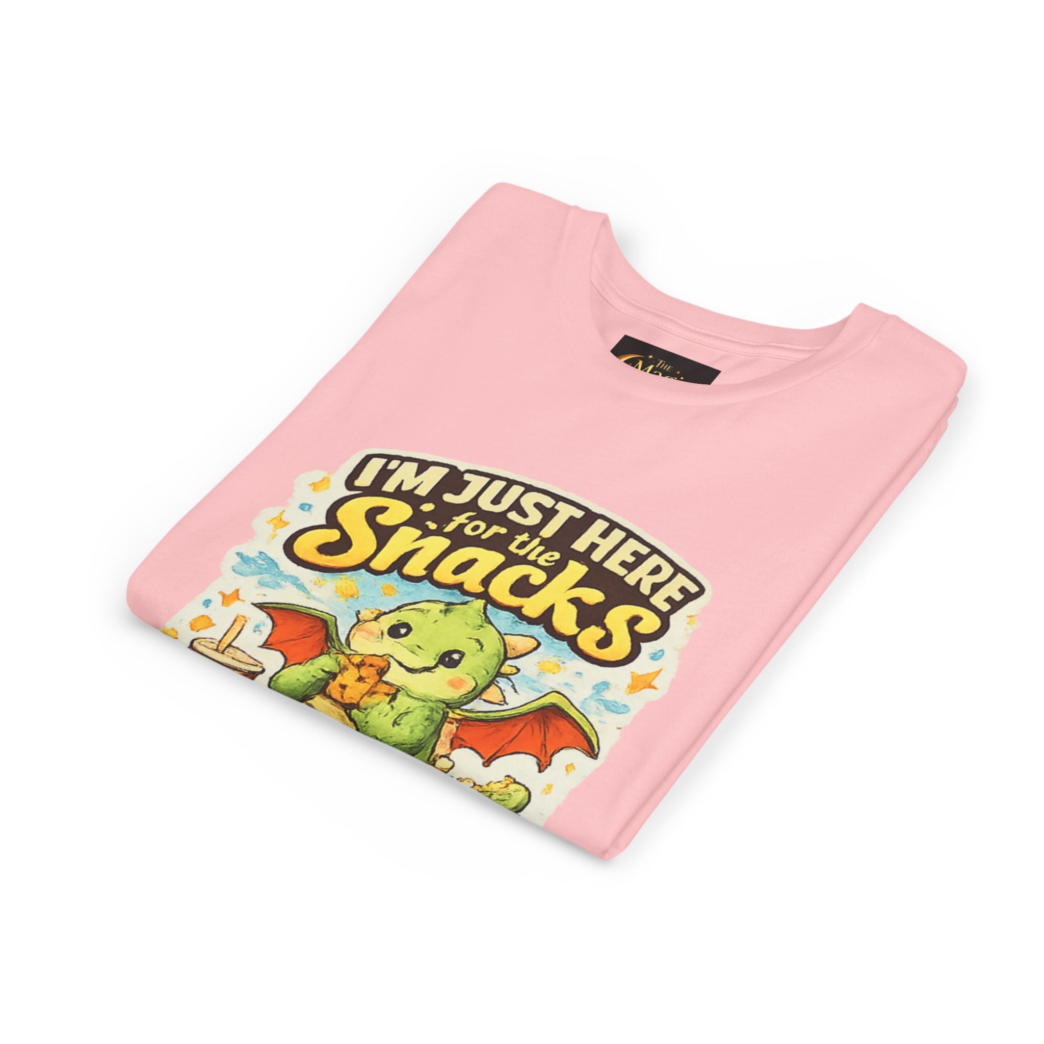 Kids Tee — Cute Dragon “I’m Just Here for the Snacks” Graphic T-Shirt