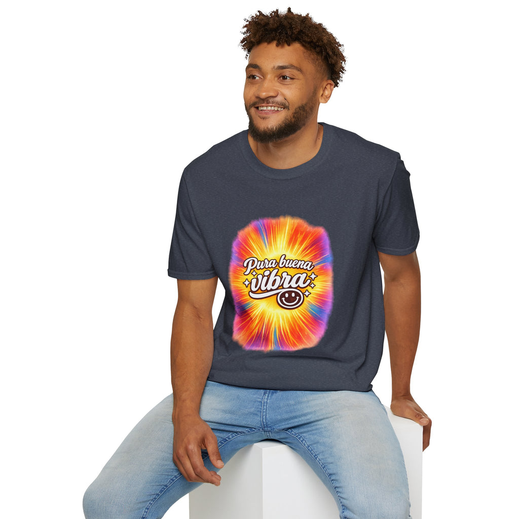Pura Buena Vibra T-Shirt — Rainbow Tie-Dye Smile Tee