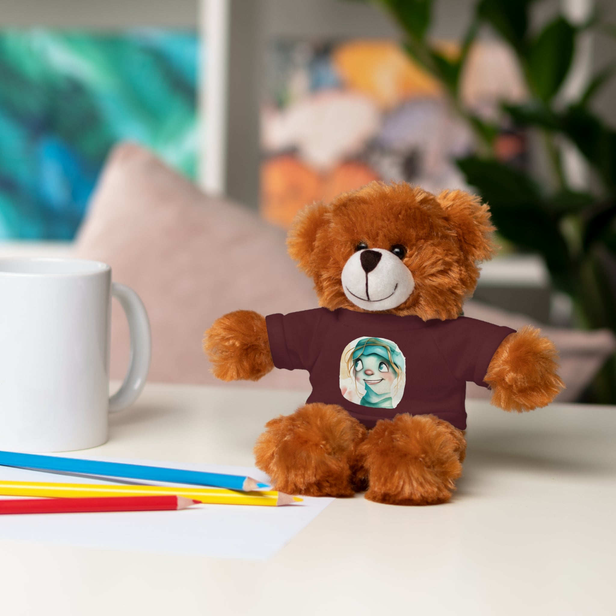 Personalized Plush Bear with Custom Tee — Cute Cartoon Portrait