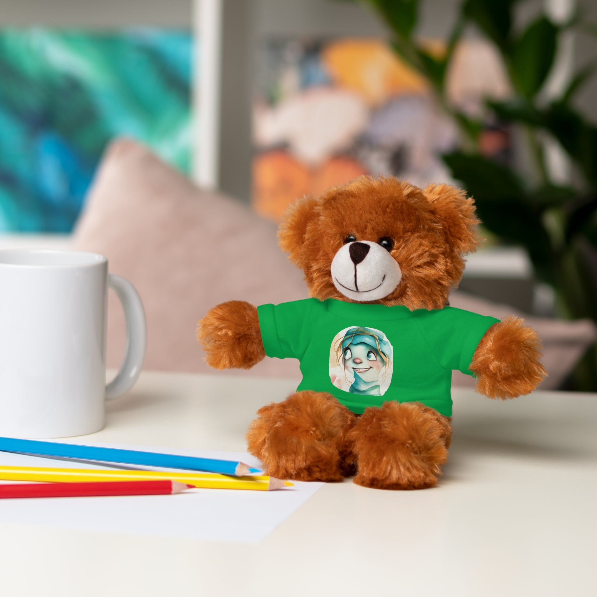 Personalized Plush Bear with Custom Tee — Cute Cartoon Portrait
