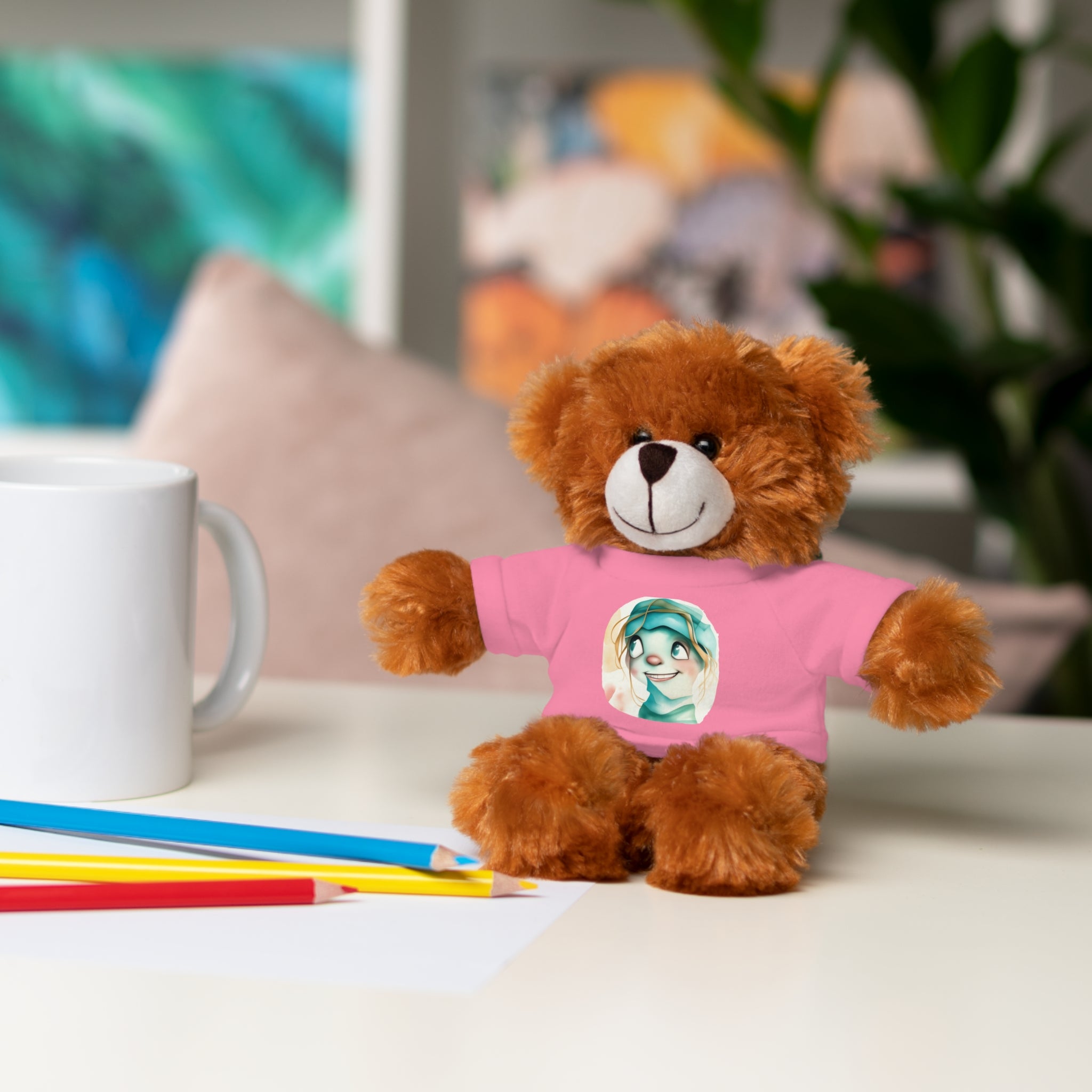 Personalized Plush Bear with Custom Tee — Cute Cartoon Portrait